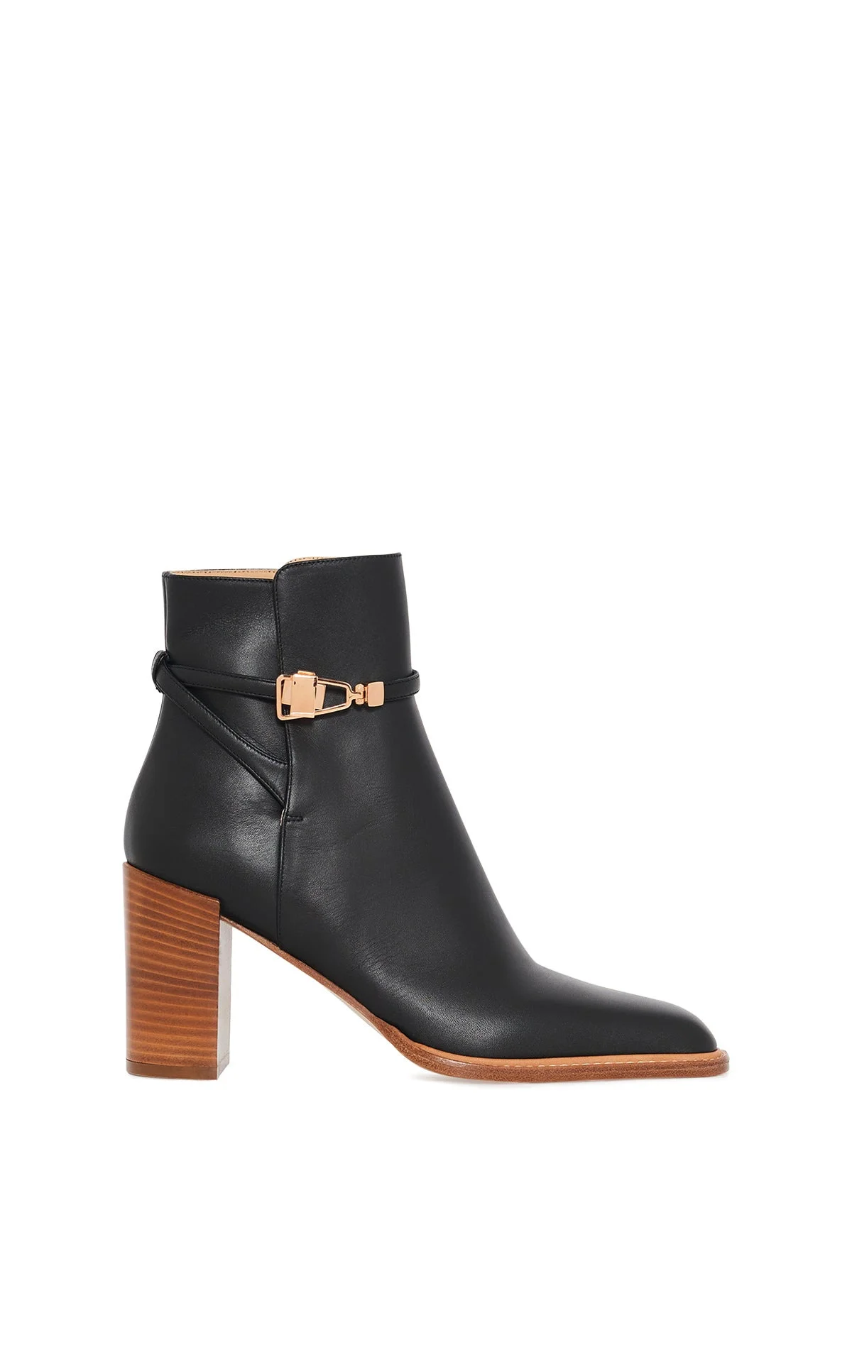 Nina Clasp Ankle Boot in Black Leather - 1