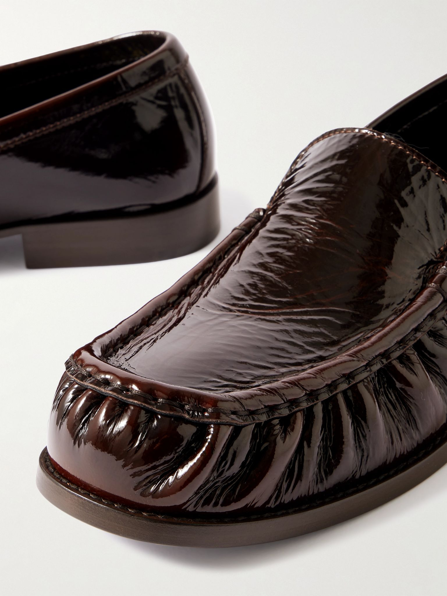 Patent crinkled-leather loafers Dark brown - 4