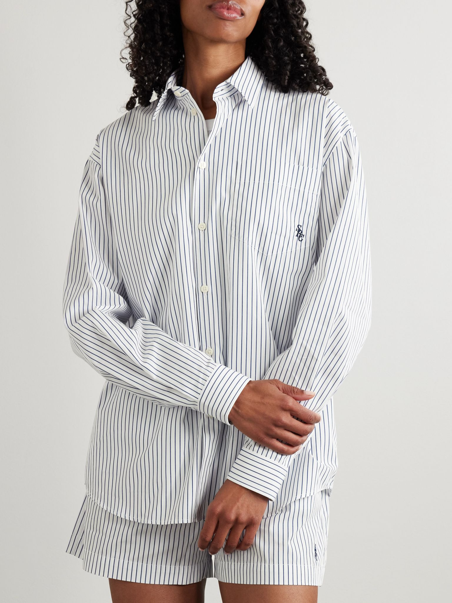 SRC embroidered striped cotton-poplin shirt White - 3