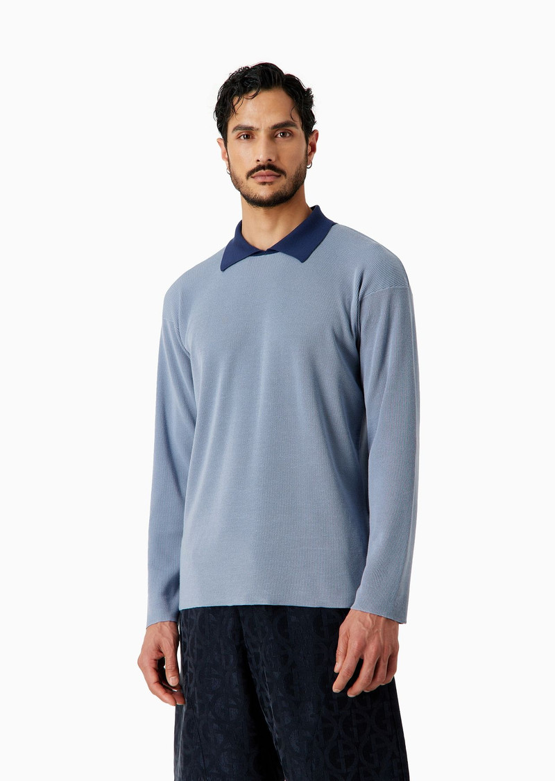 Ribbed virgin wool and cashmere knitted polo shirt 2