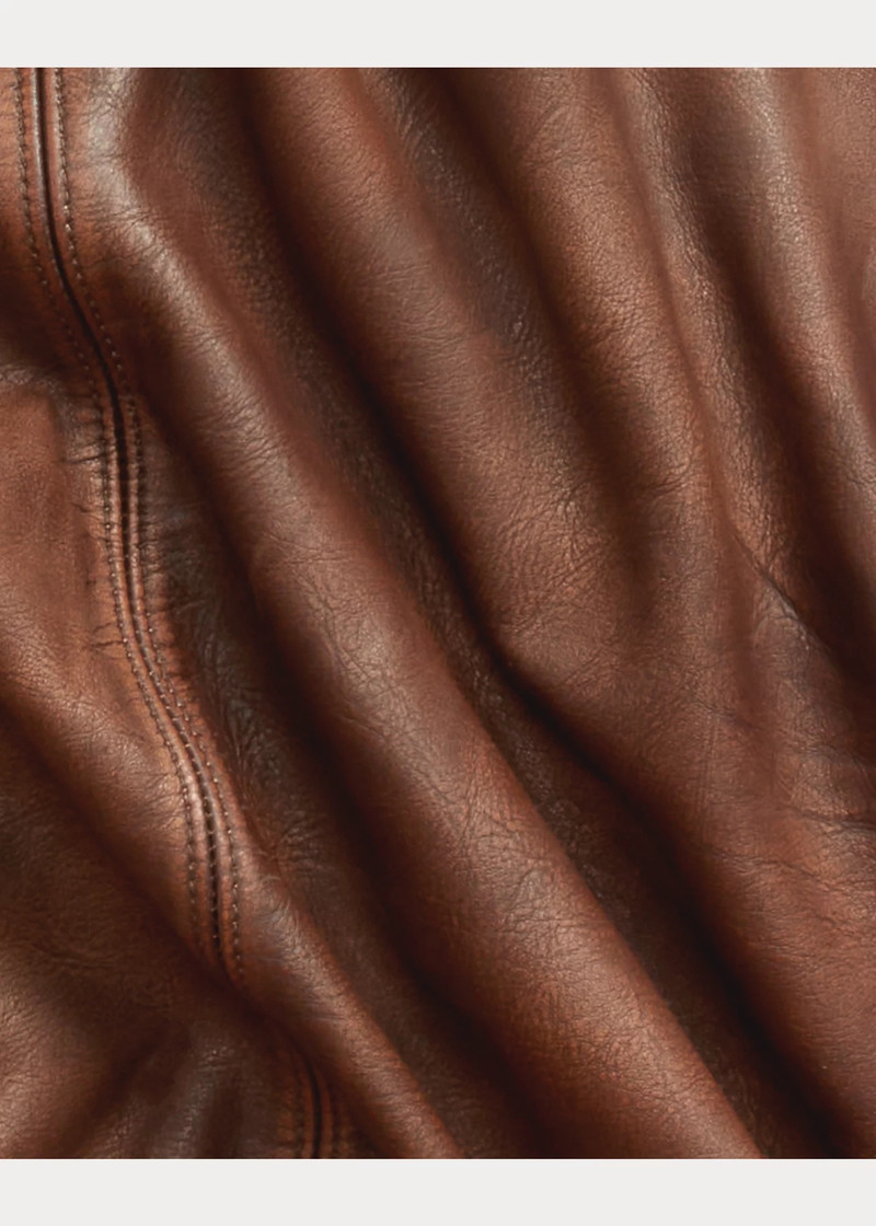 Shearling-Collar Leather Ranch Coat 6