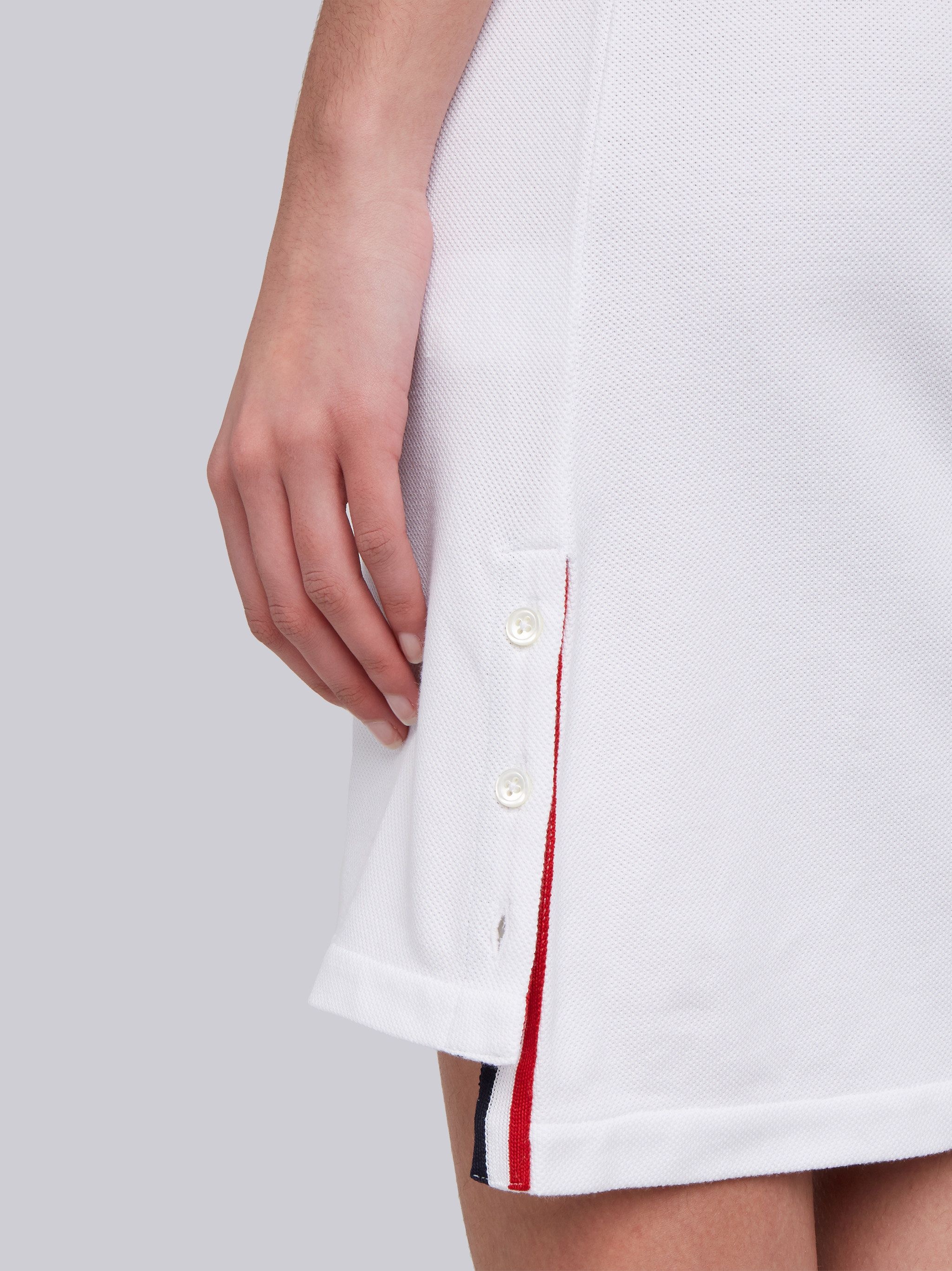 White Classic Cotton Pique Center Back Stripe A-line Short Sleeve Polo Shirtdress - 6