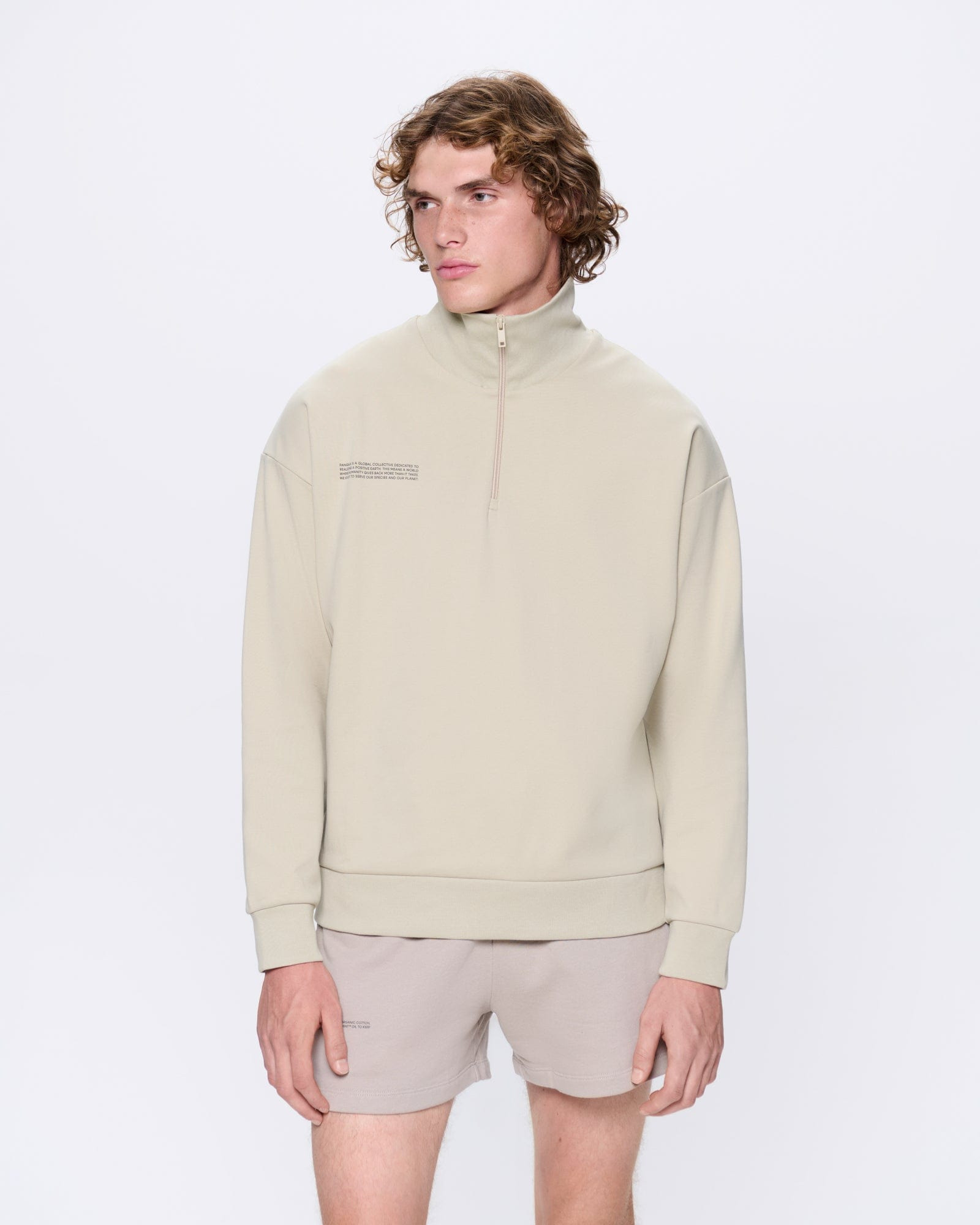Mens DNA Double Jersey Half Zip Sweatshirt - Maitake Beige - 3