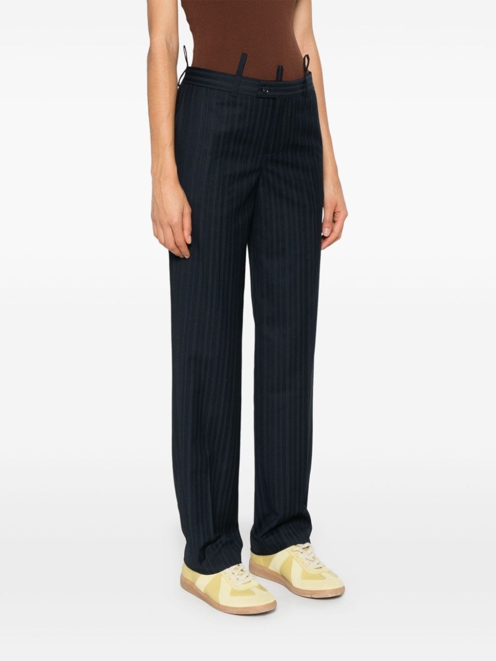 pinstriped tailored straight trousers - 3