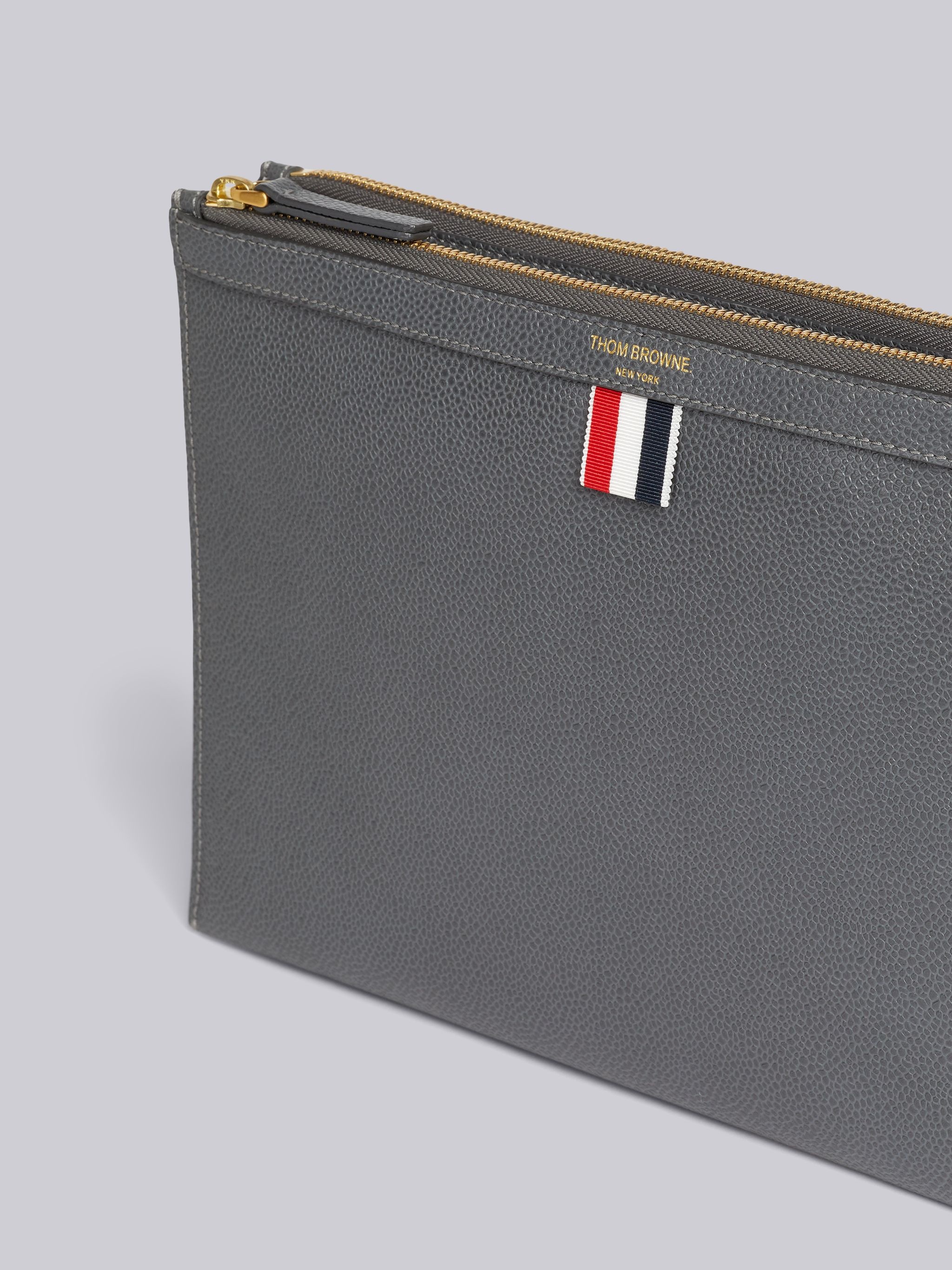 Thom Browne Dark Grey Pebble Grain Leather Double Zip