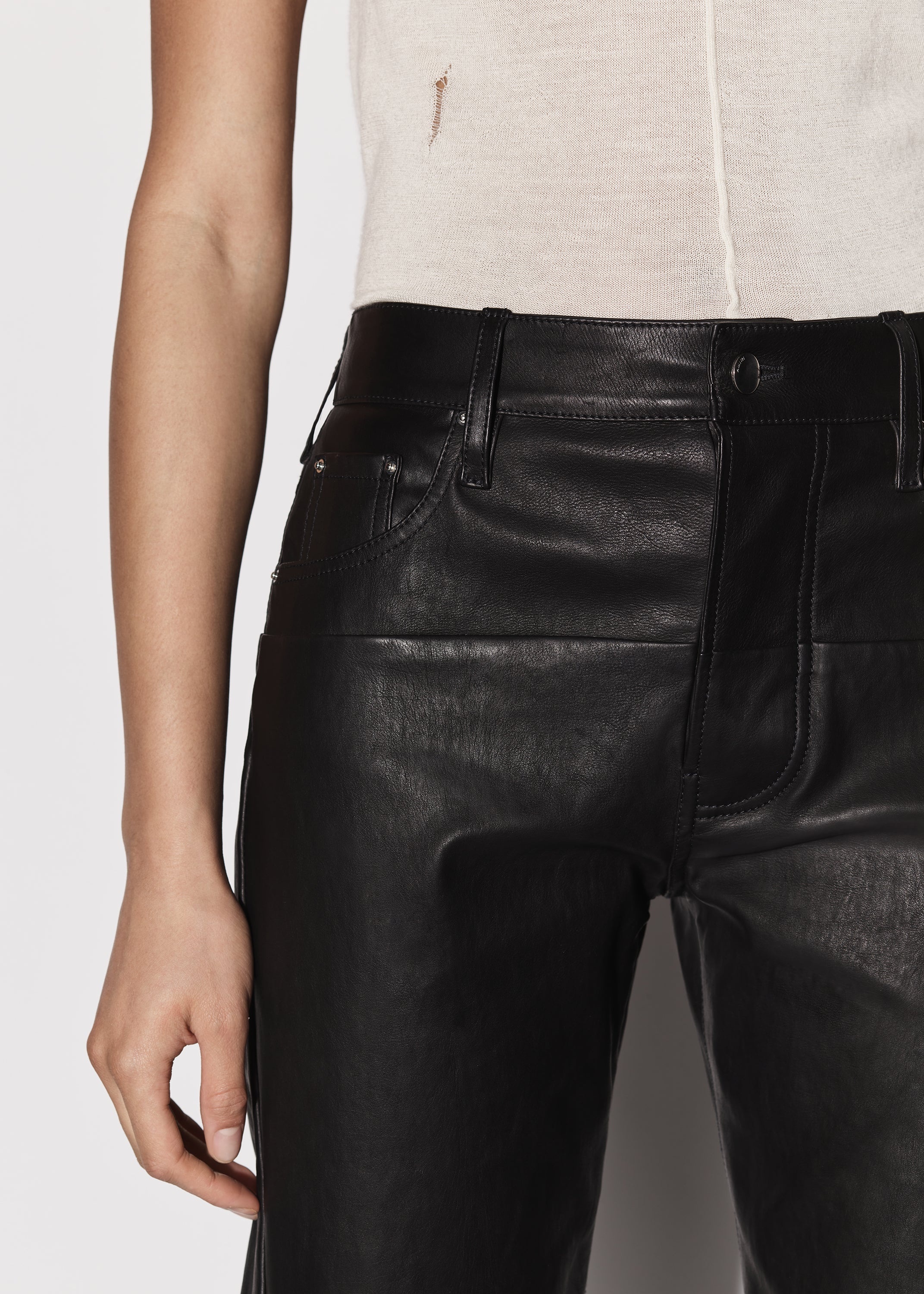 LEATHER 5 POCKET STRAIGHT PANT - 5