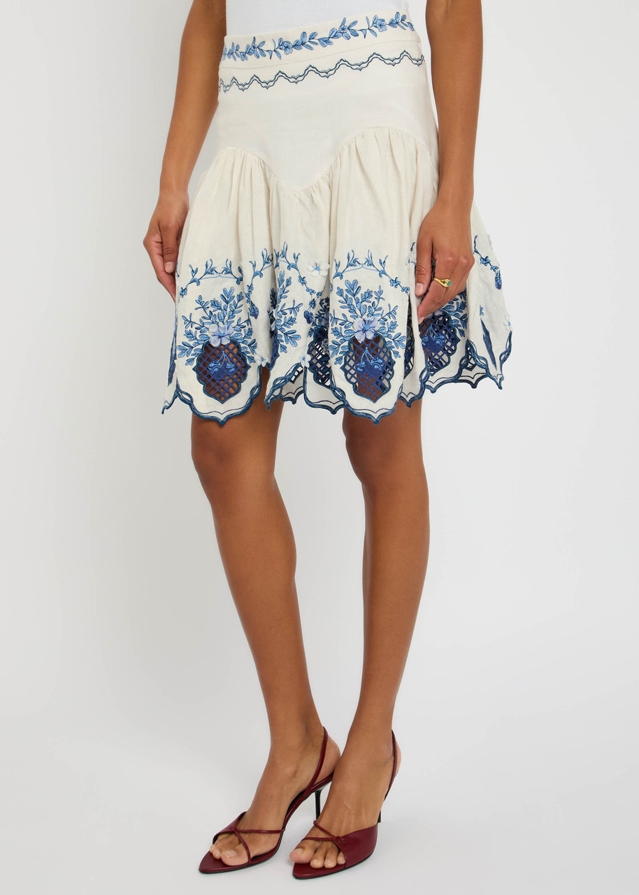 Agua BY Agua Bendita Asai Wild Embroidered Linen Mini Skirt - 2