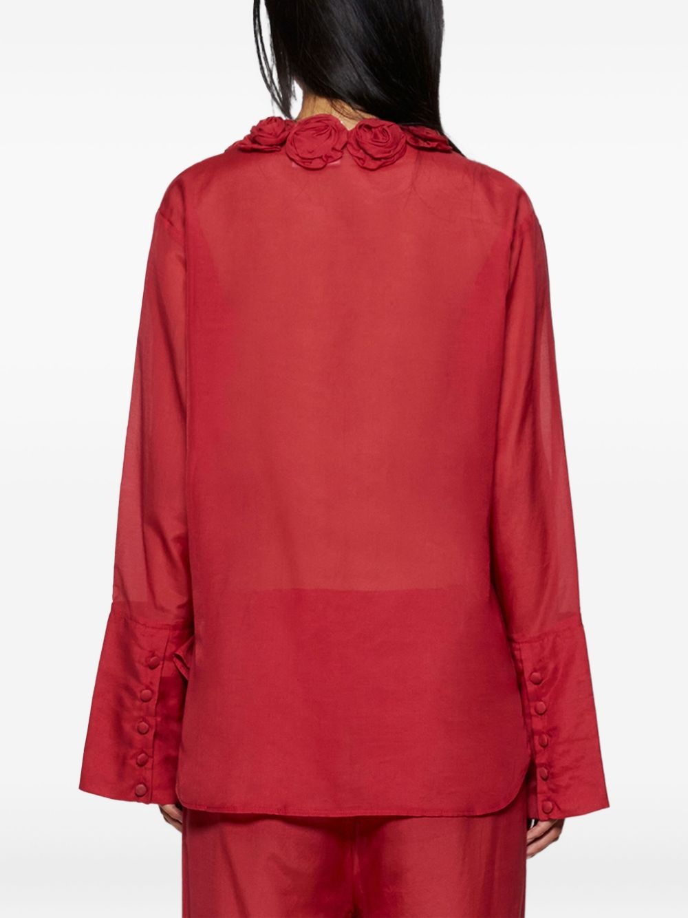 rose-embellished sheer blouse - 5