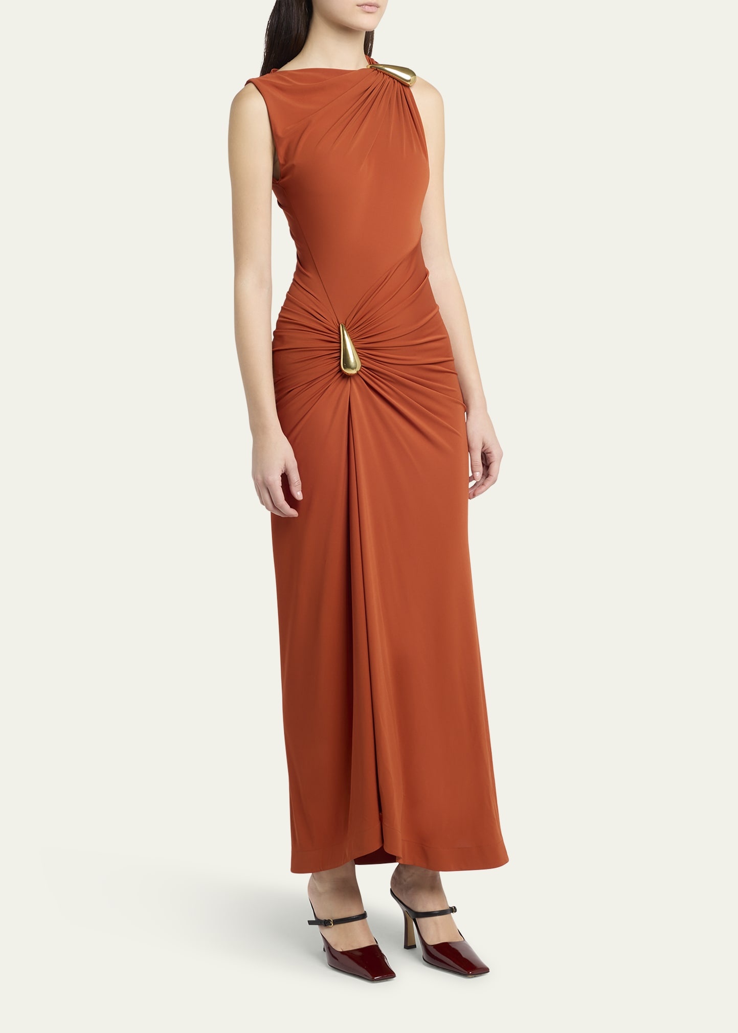 Drop Detail Gathered Matte Crepe Jersey Maxi Dress - 4
