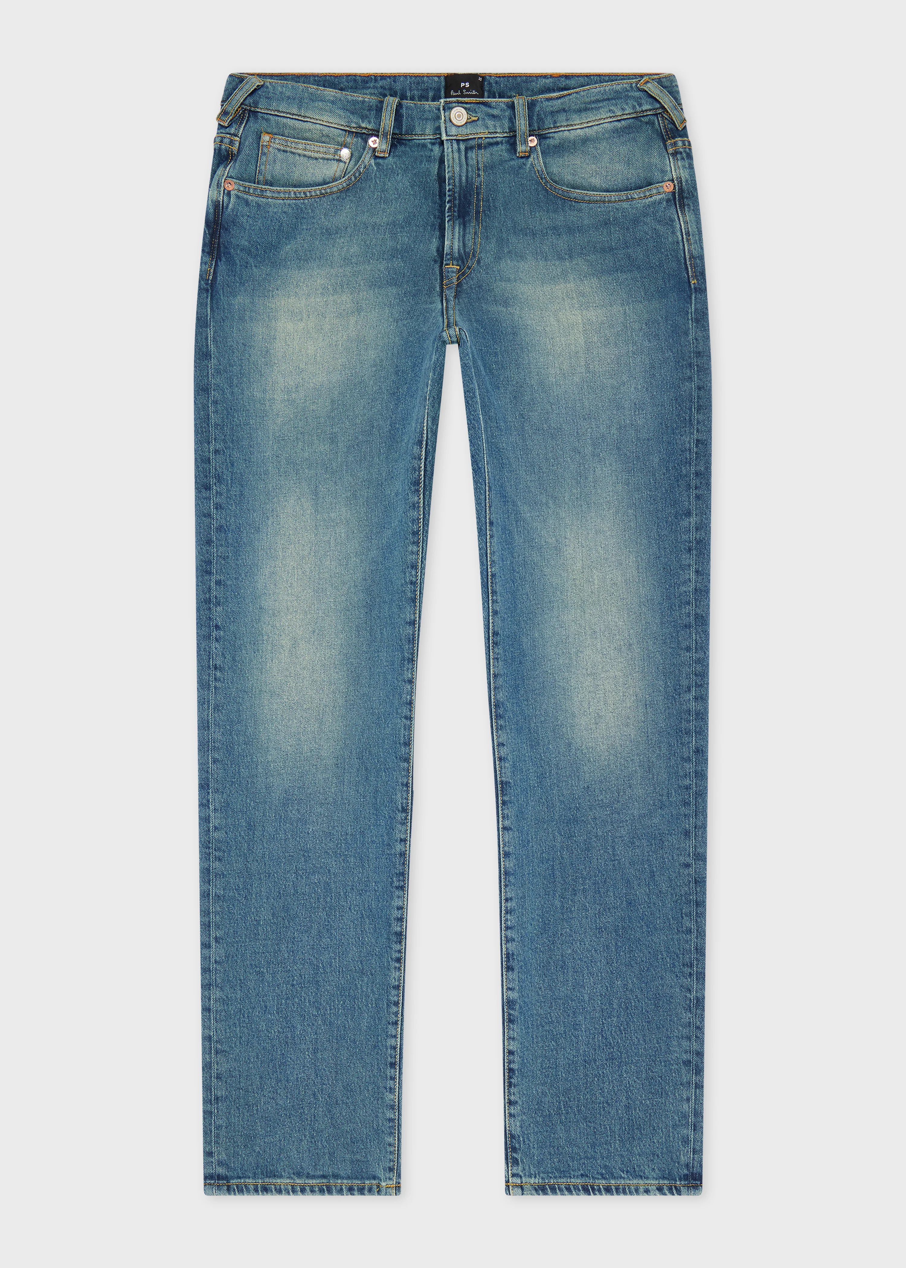 Relaxed Tapered-Fit Antique-Wash Organic Vintage Stretch Jeans - 1