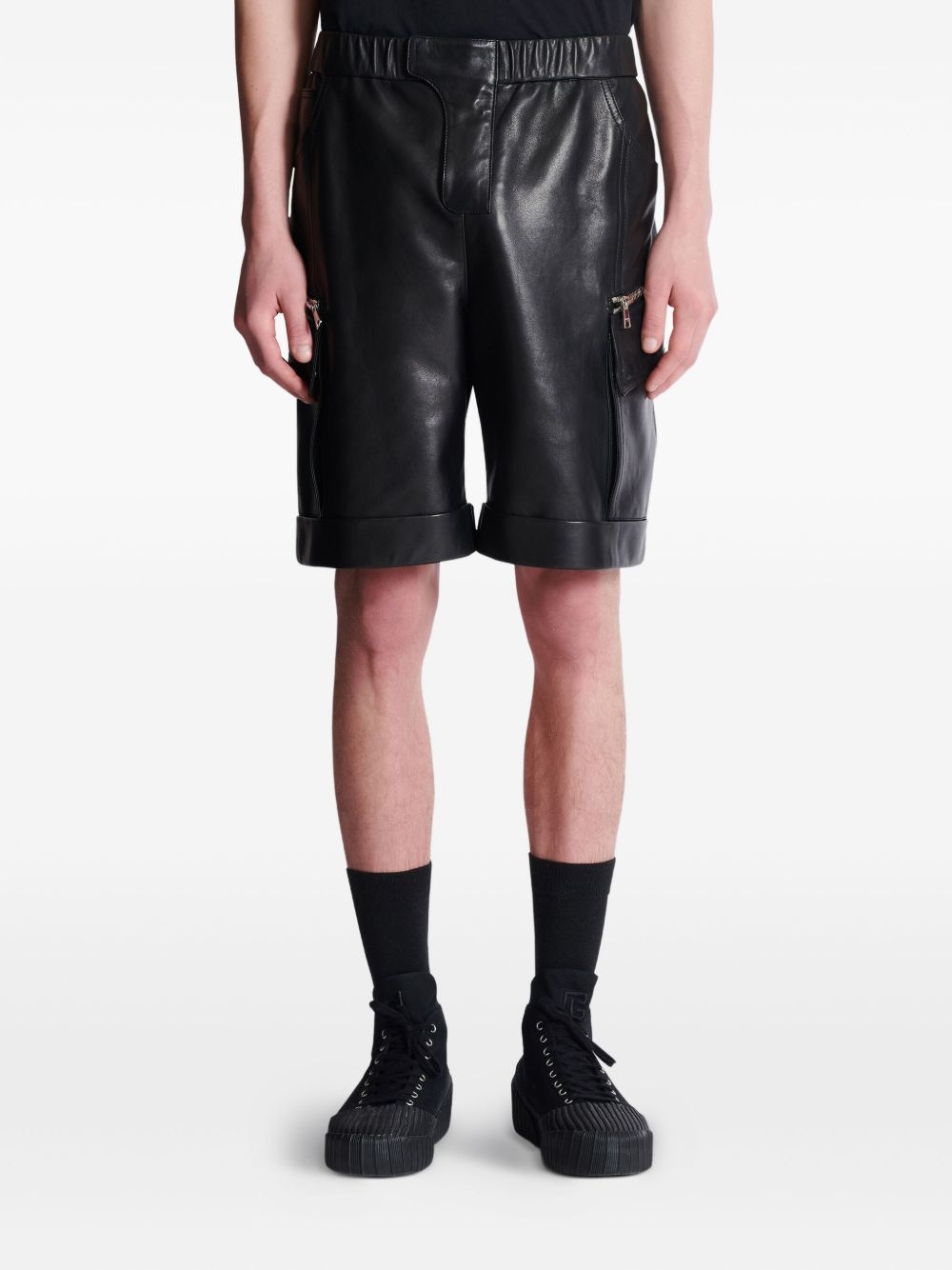 leather cargo shorts - 3