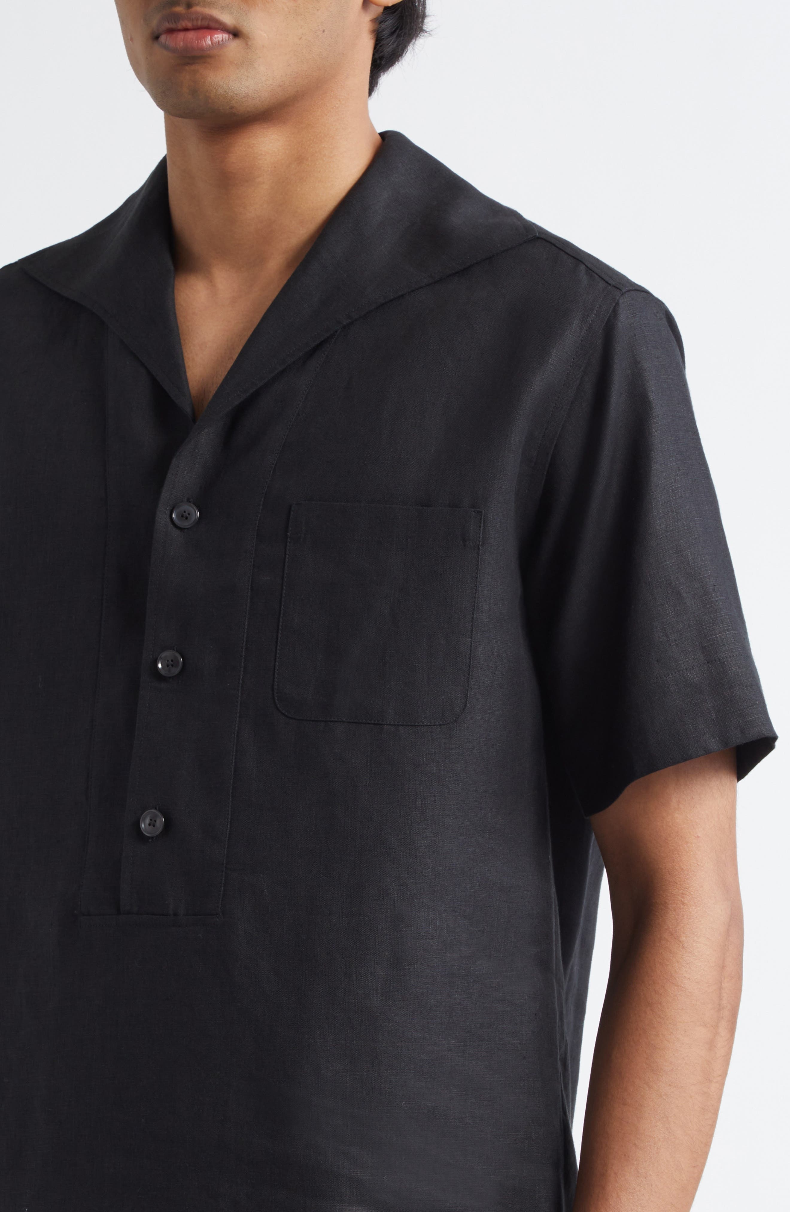 Dolce&Gabbana Short Sleeve Linen Shirt in N0000 Black at Nordstrom - 5