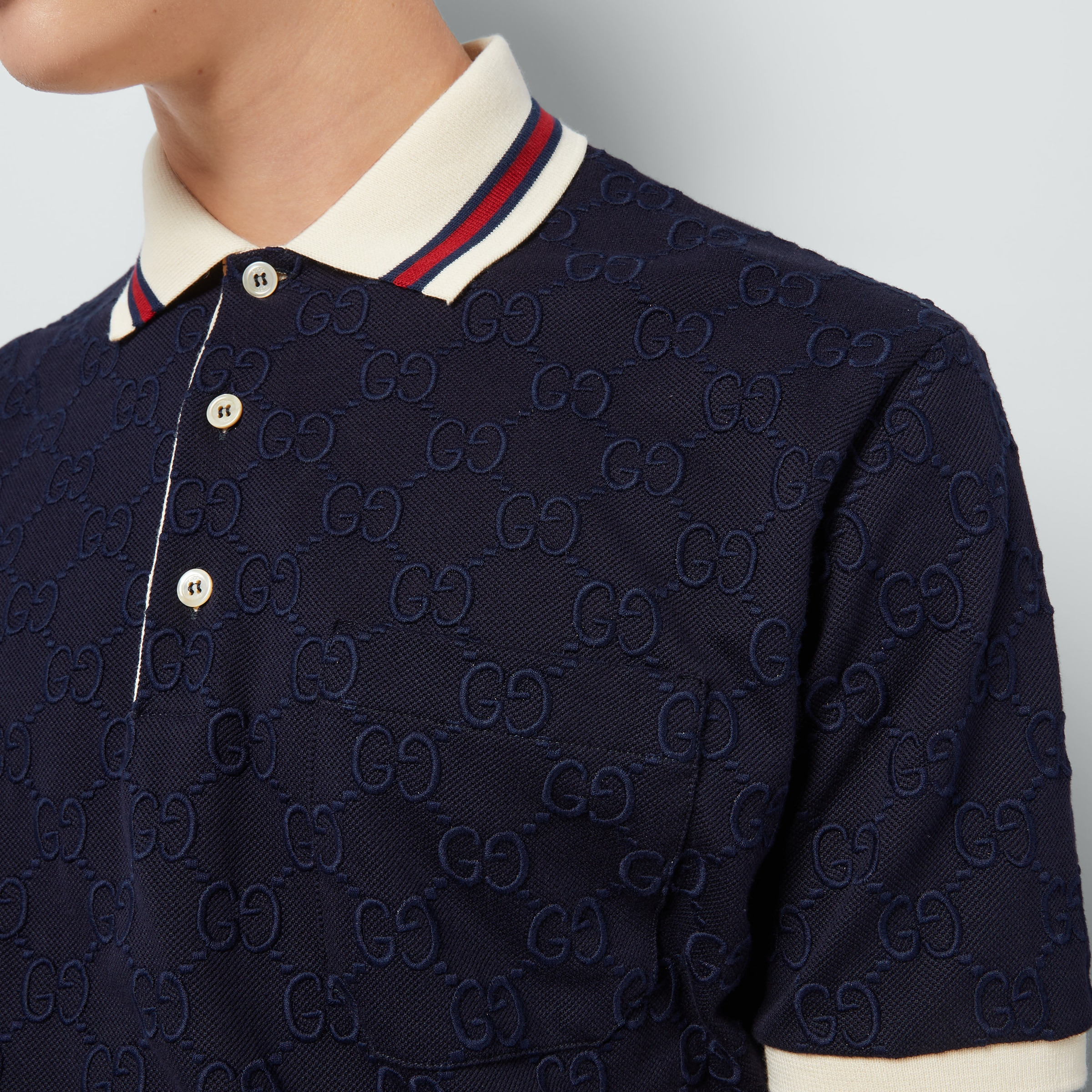 Cotton polo shirt with GG embroidery - 3