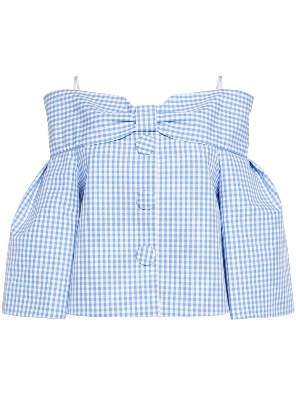 bow-detail gingham-check blouse - 1