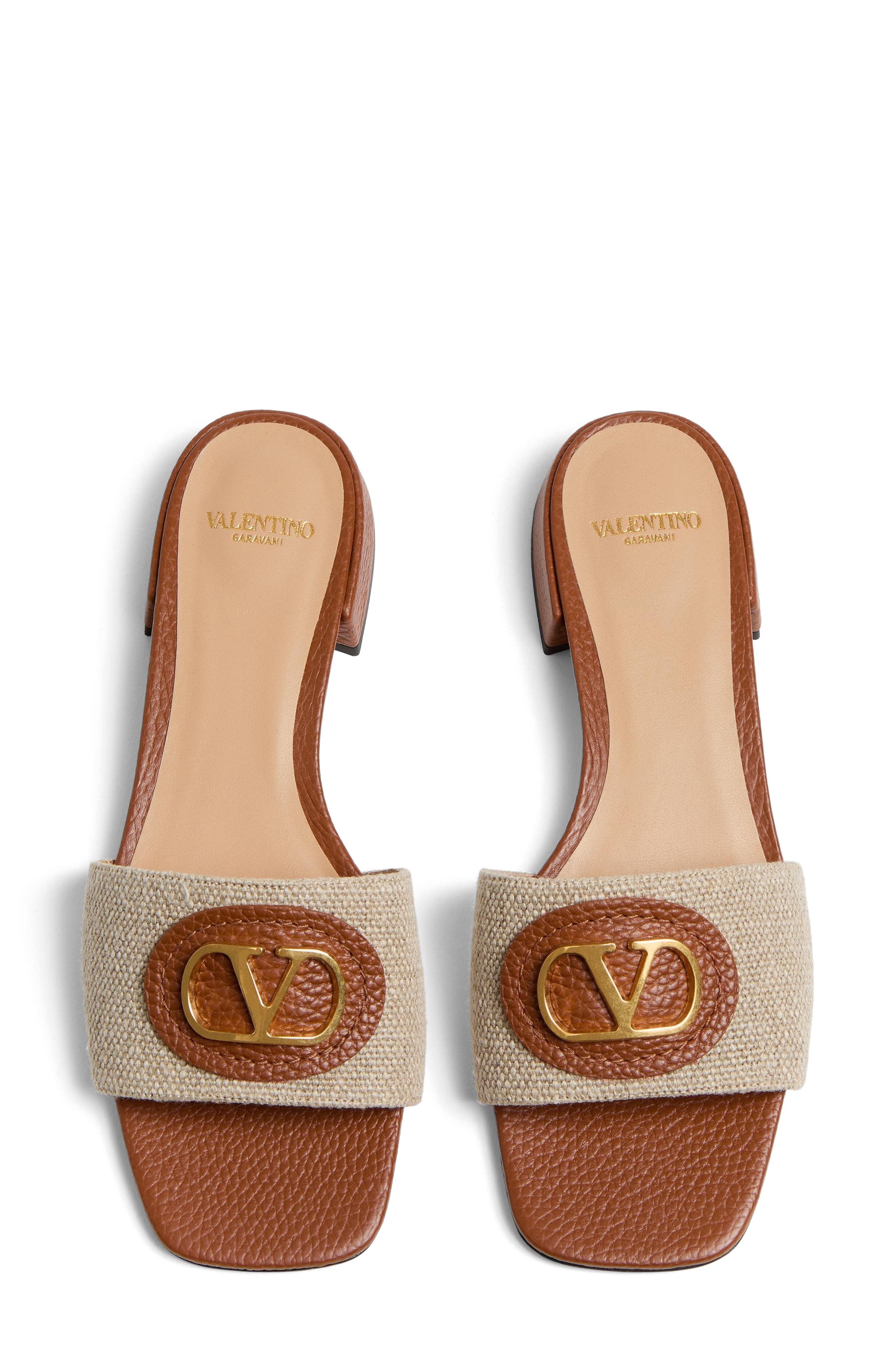 Valentino Garavani VLOGO Signature Slide Sandal in Natural Multi at Nordstrom - 4