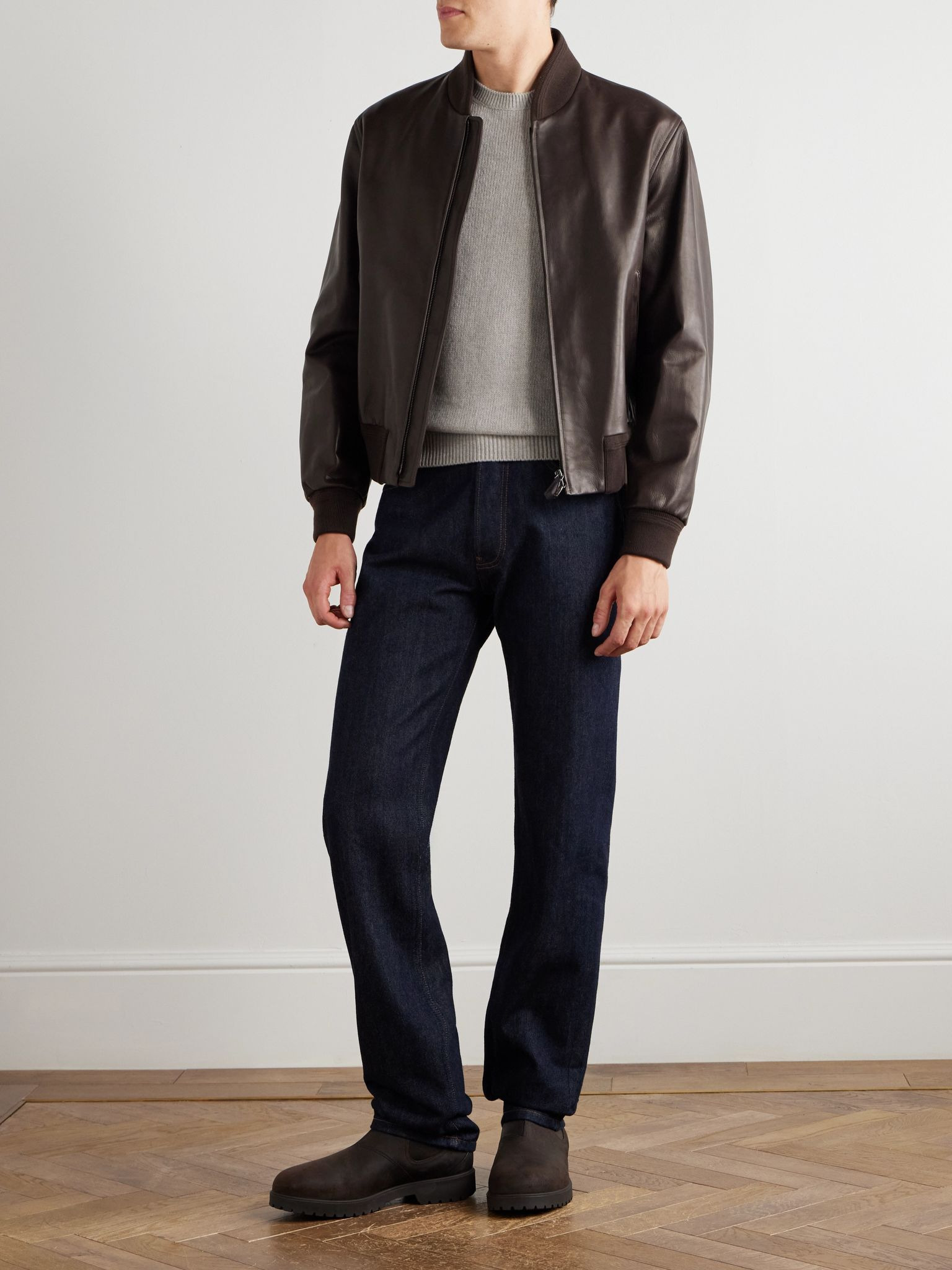 Leather Bomber Jacket Brown - 2