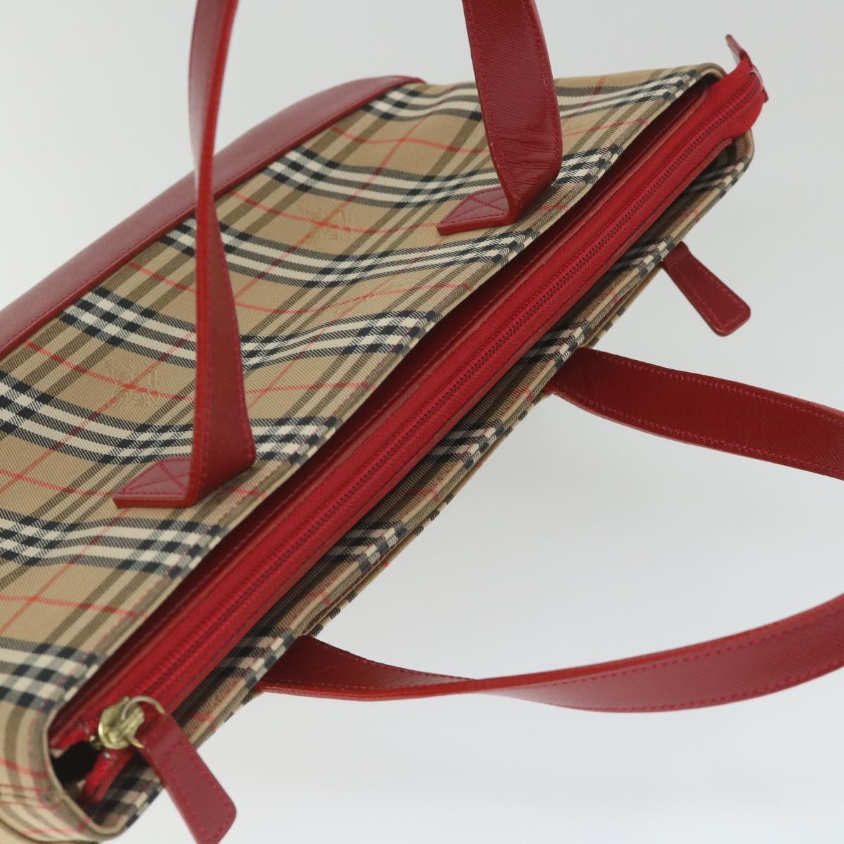 Burberry Nova Check Hand Bag Nylon Canvas Beige Red - 6
