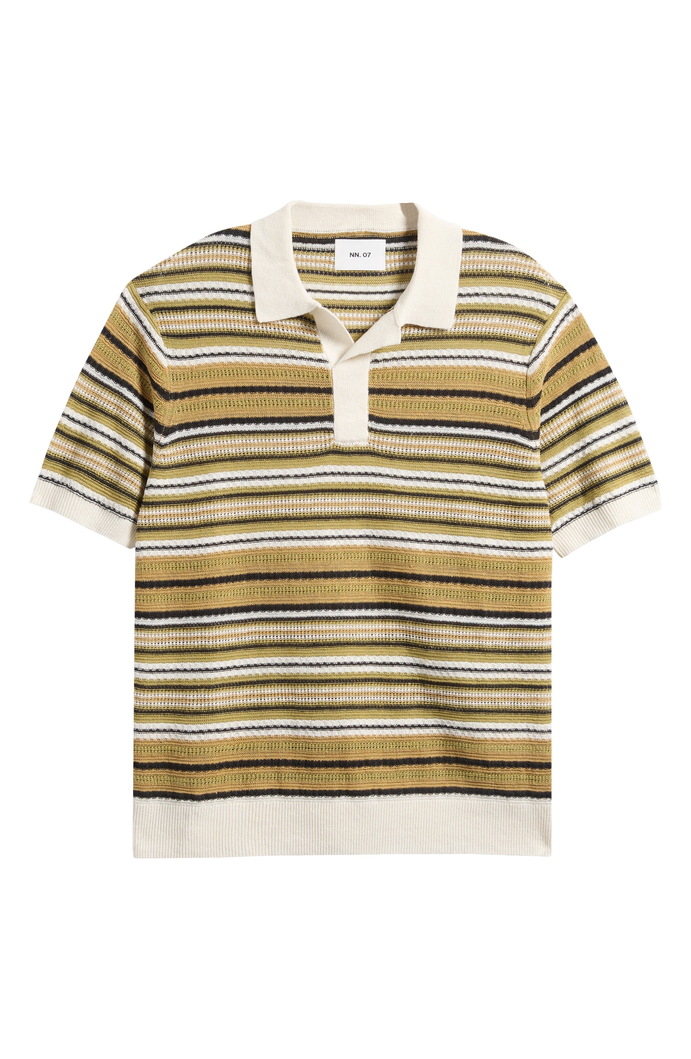 NN07 Noam 6689 Textured Stripe Linen Polo Sweater in Evergreen at Nordstrom - 1