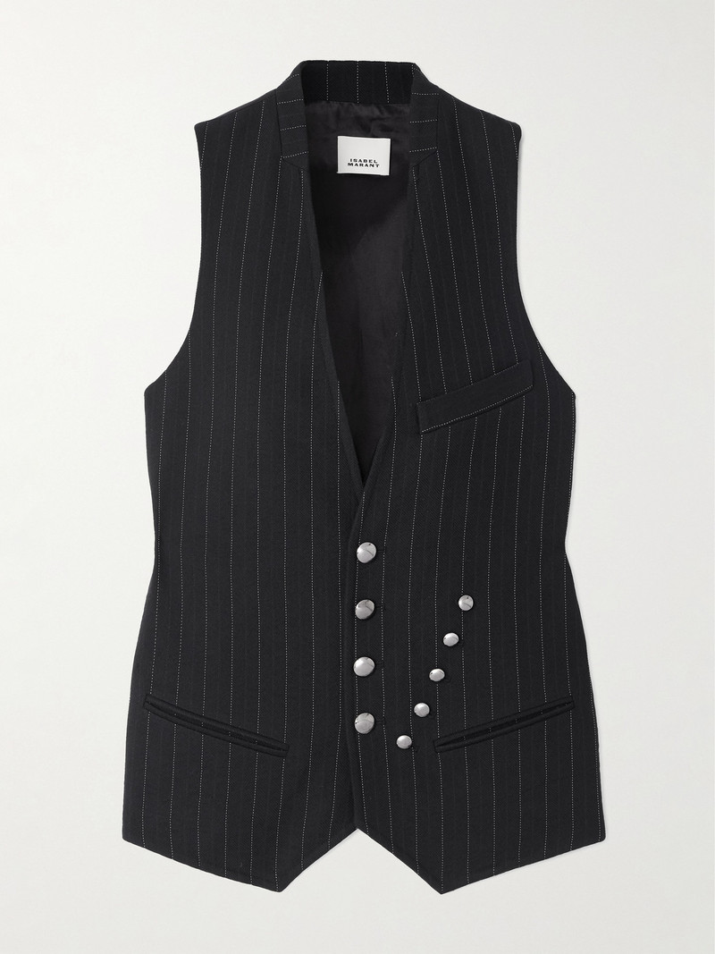 Manon Pinstriped Satin And Cotton-blend Twill Vest 1