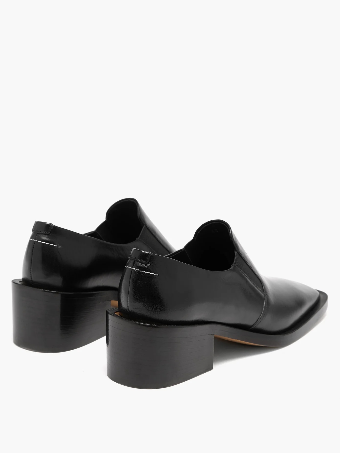 Square-toe block-heel leather loafers - 4