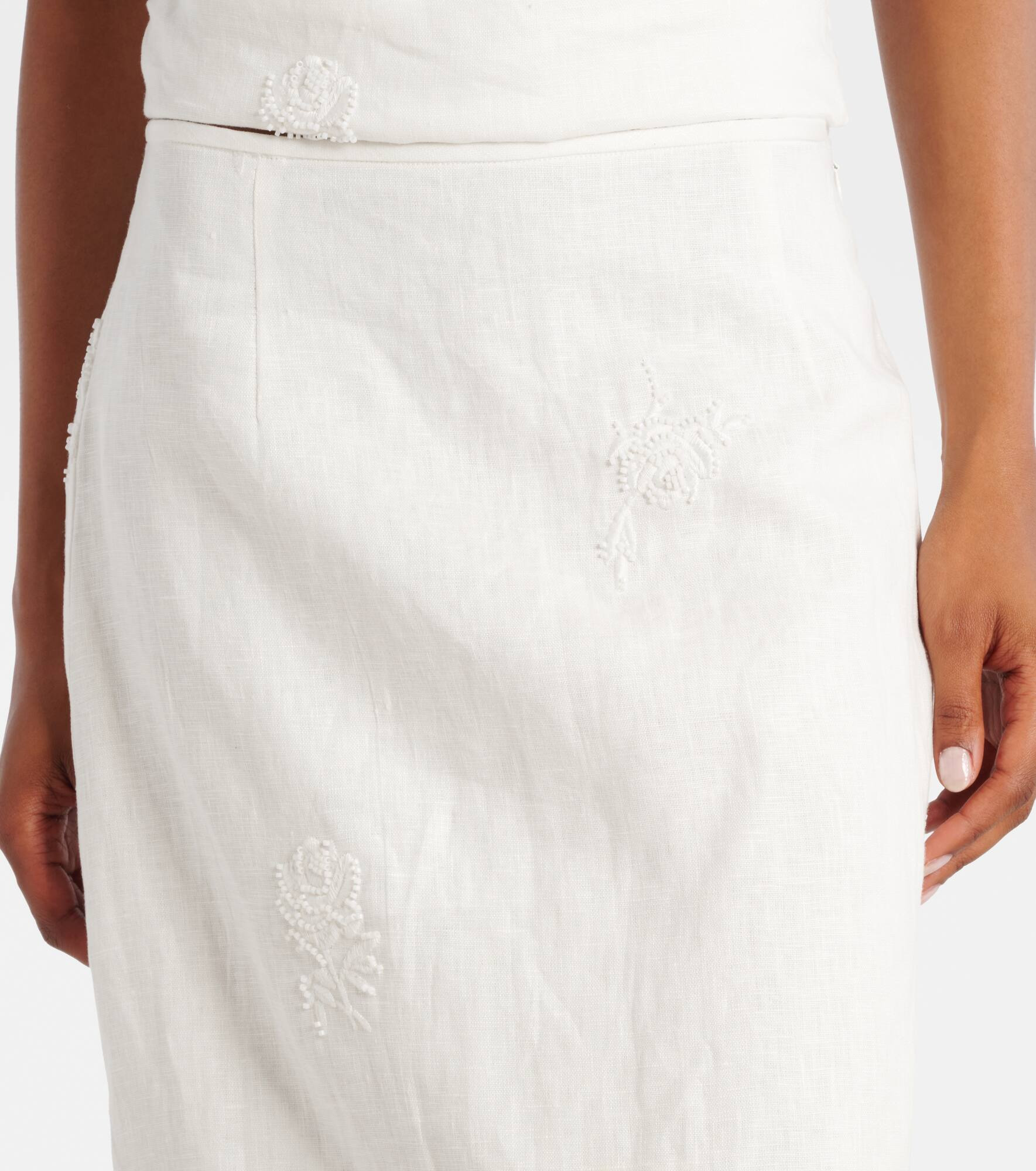 Alessandra embroidered linen midi skirt - 4