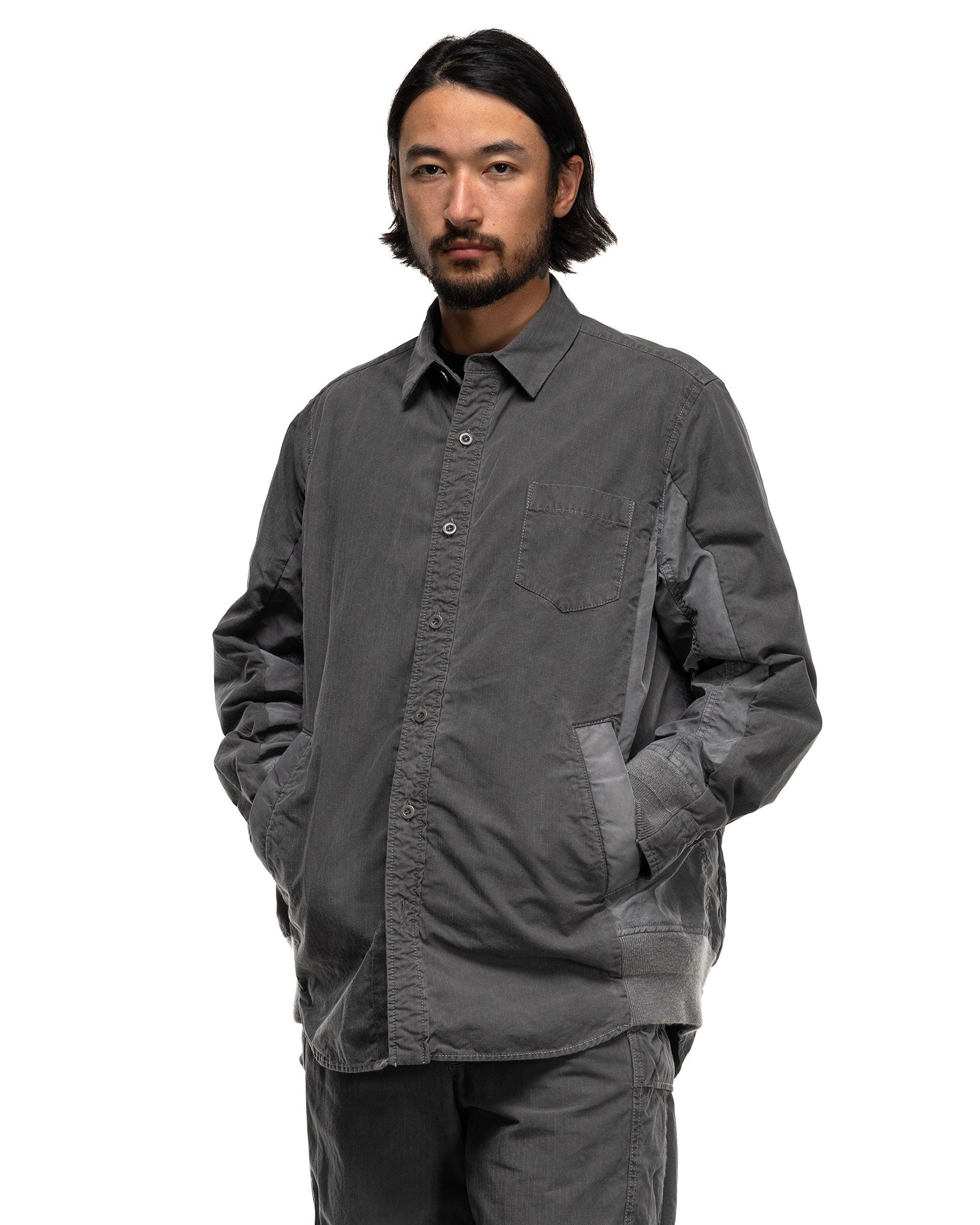 sacai Garment Dye Rip Stop x Nylon Twill Shirt Black | havenshop |  REVERSIBLE