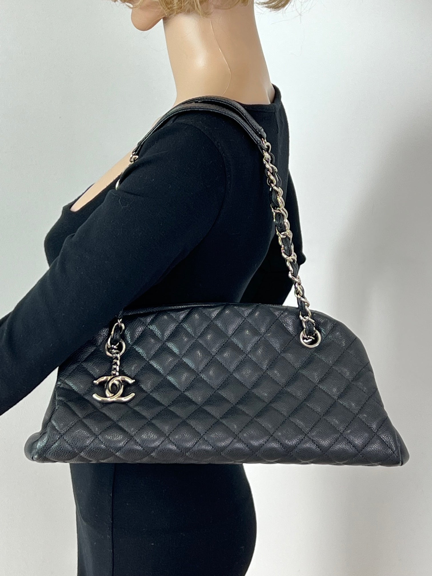 CHANEL Just Mademoiselle Quilted Caviar Black Bowling Shoulder - 7