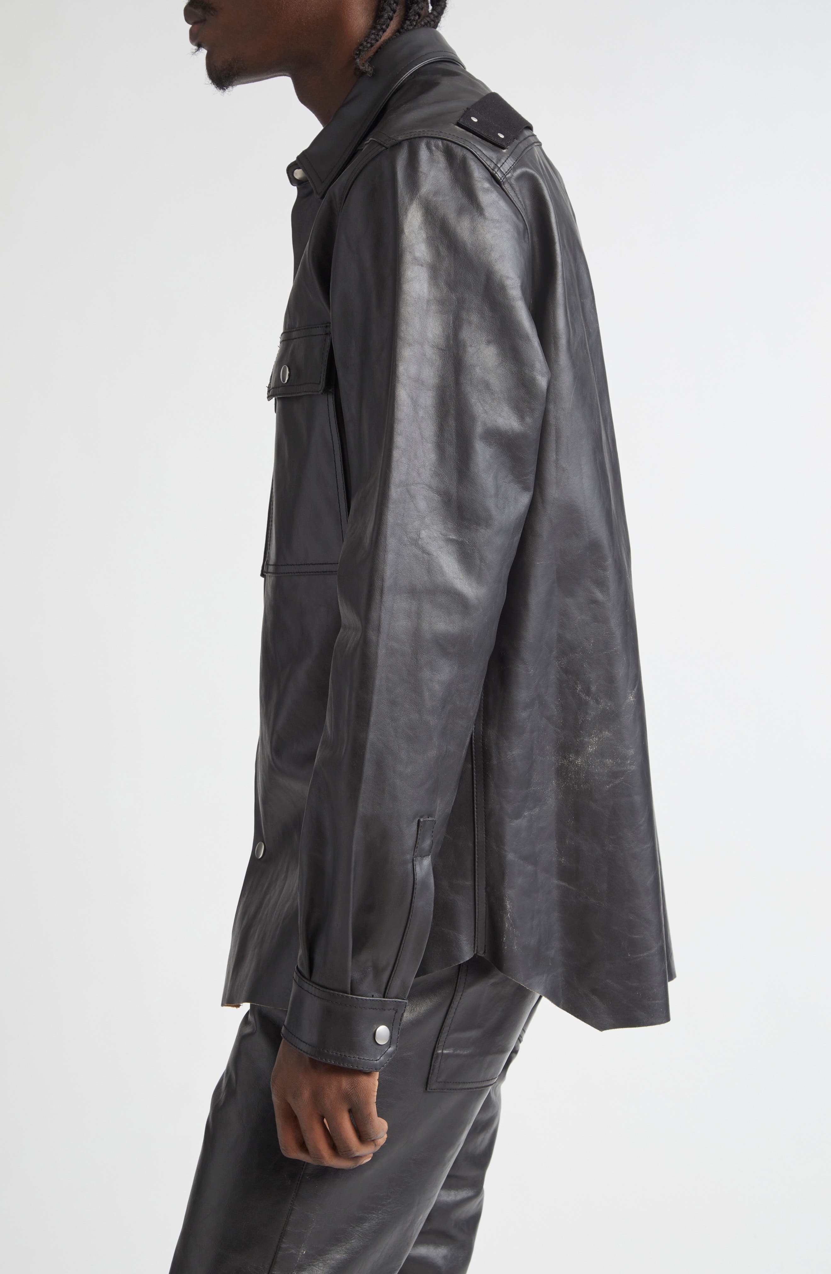 Rick Owens Leather Shirt Jacket in Black at Nordstrom - 4