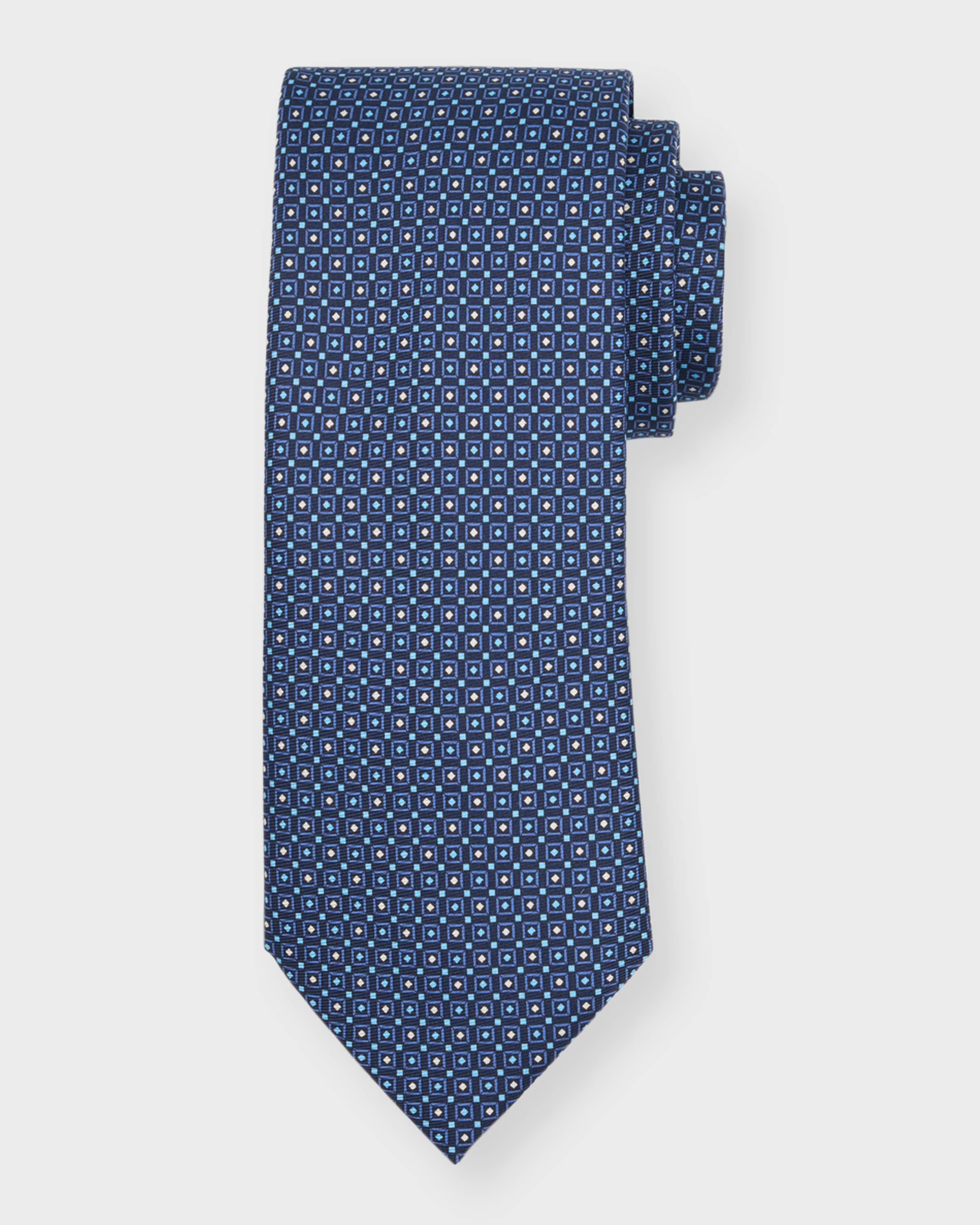 Men's Micro-Box Print Silk Tie - 1