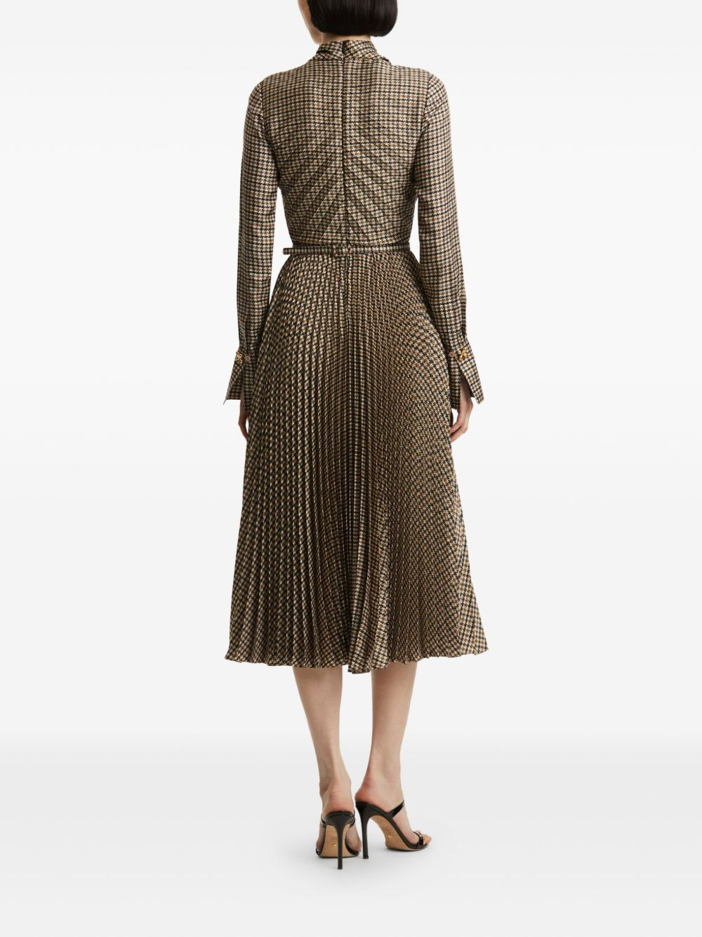 houndstooth pleated midi dress - 4