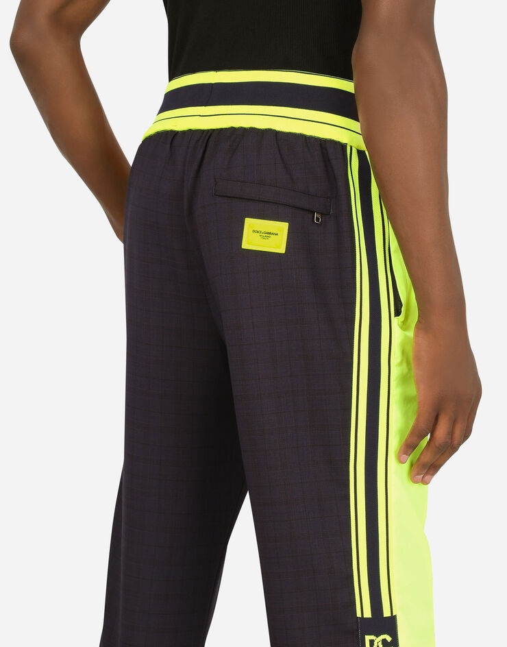 Checked wool jogging pants with branded plate - 5