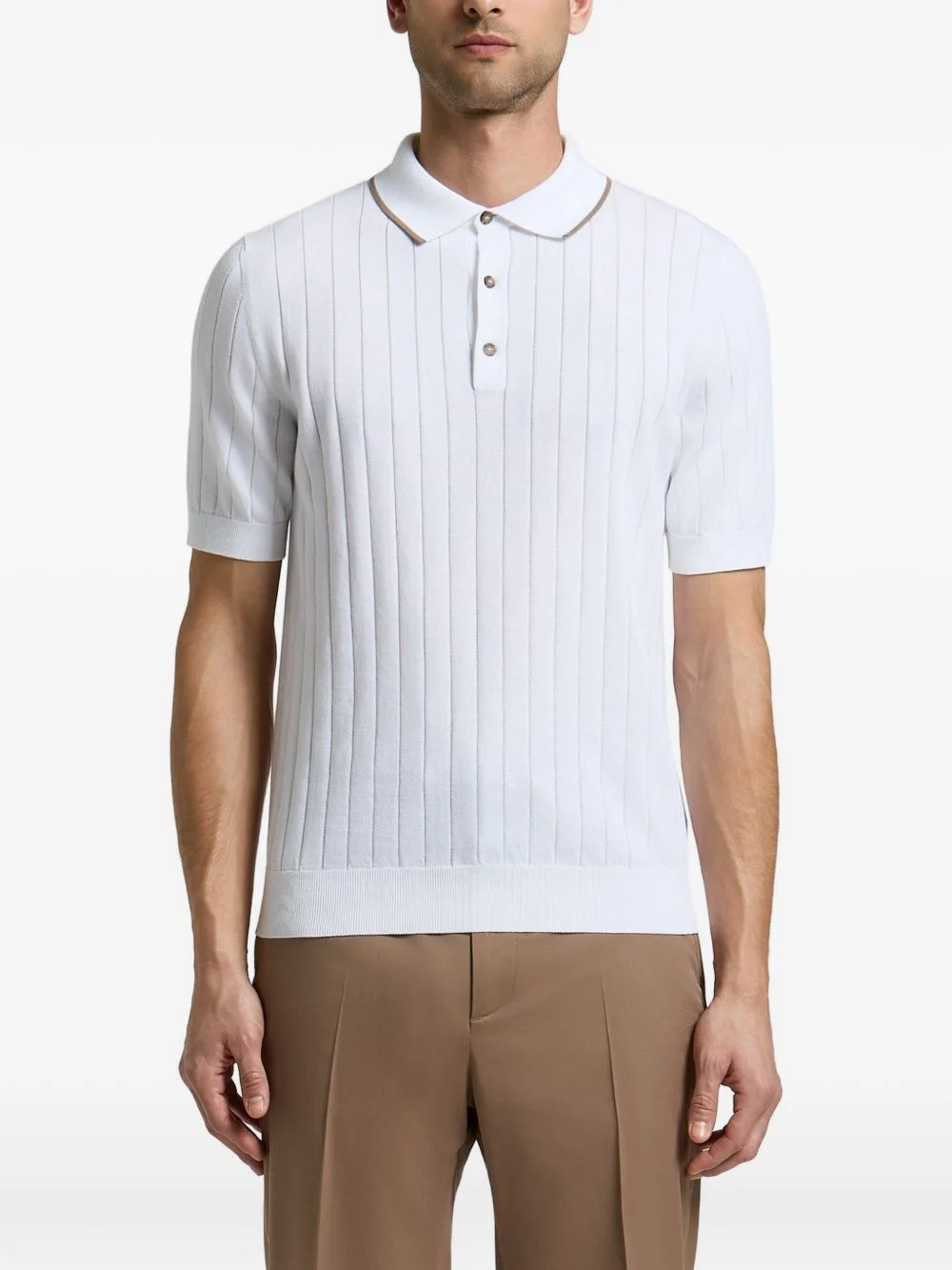 ribbed-knit short-sleeve polo shirt - 1