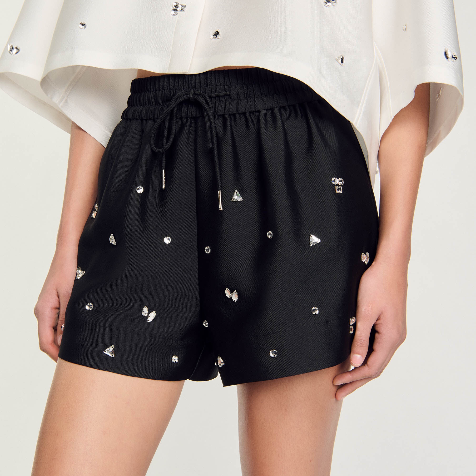 RHINESTONE WIDE-LEG SHORTS - 4