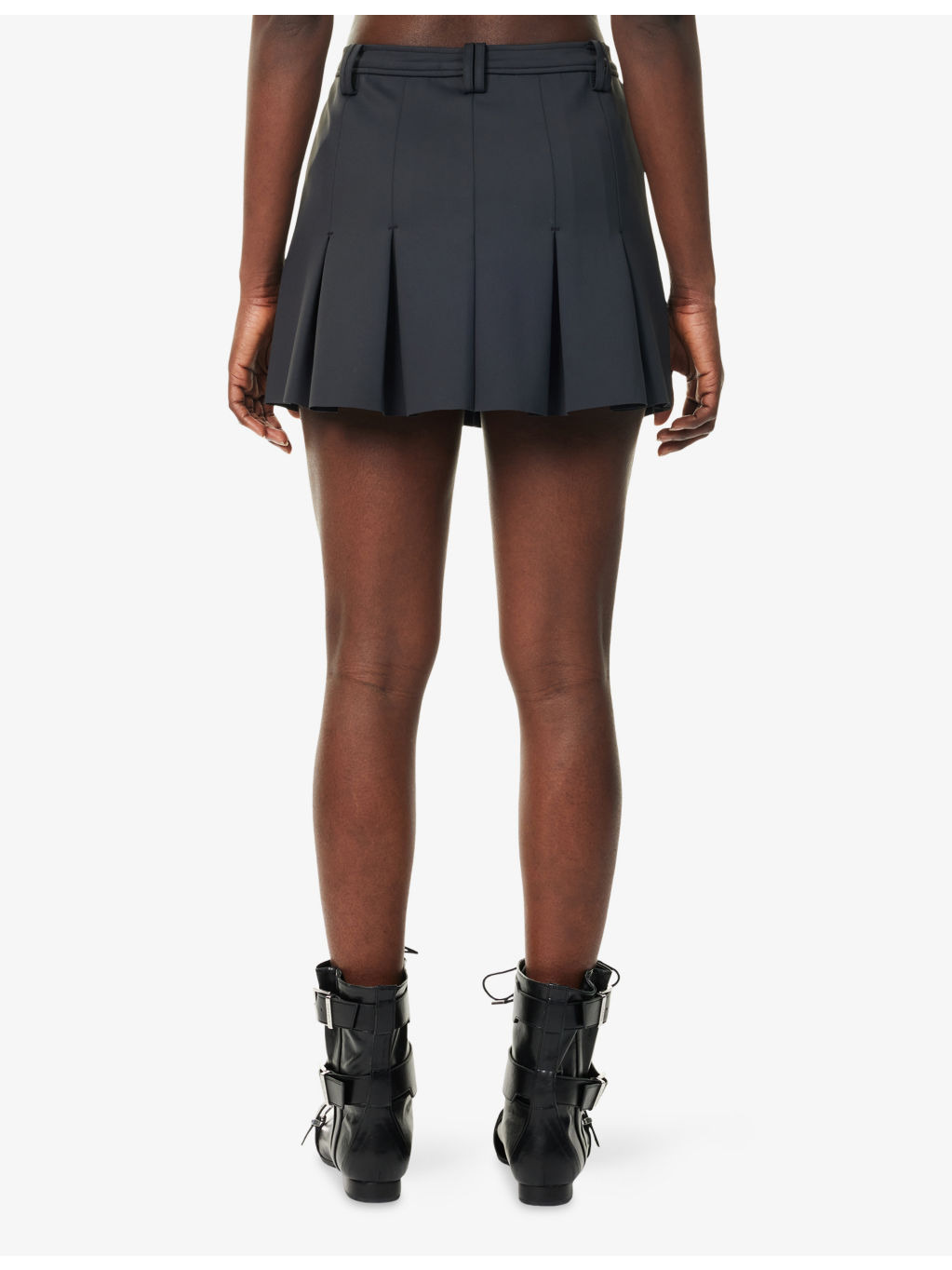 Pleated Faux-Crystal Buttons Scuba Mini Skirt - 4