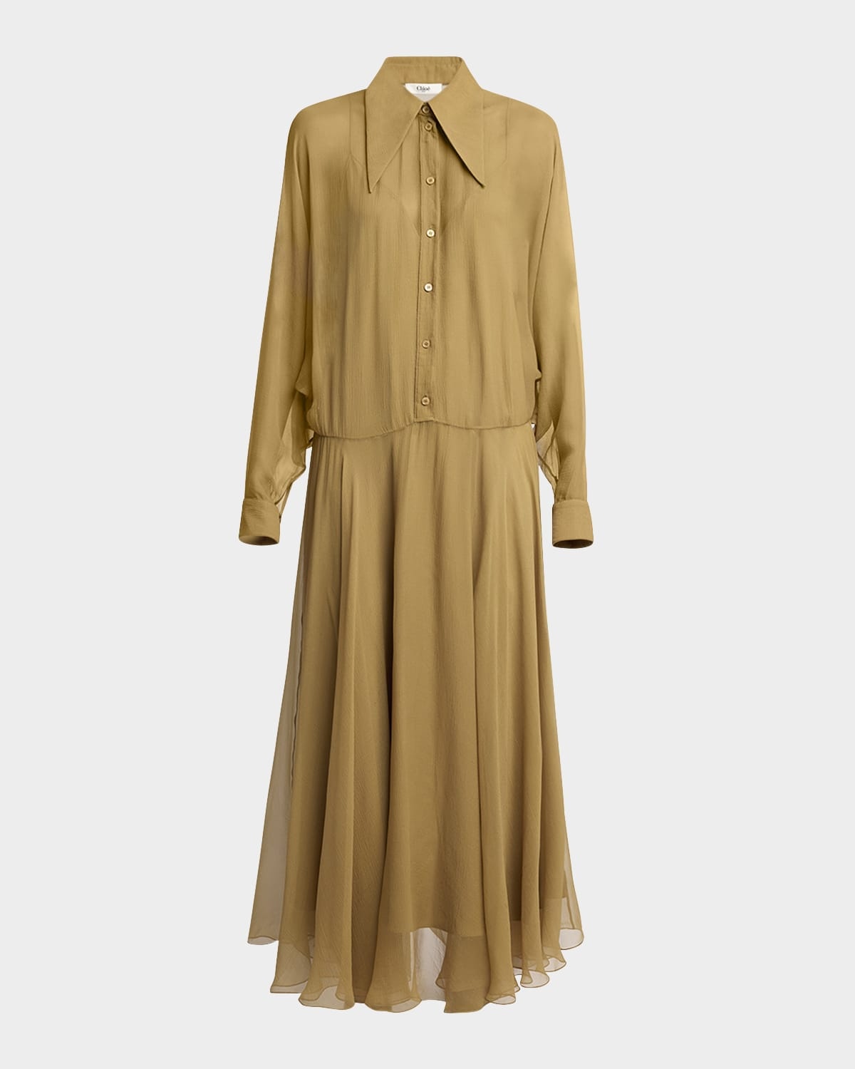 Long-Sleeve Organic Silk Maxi Shirtdress - 1