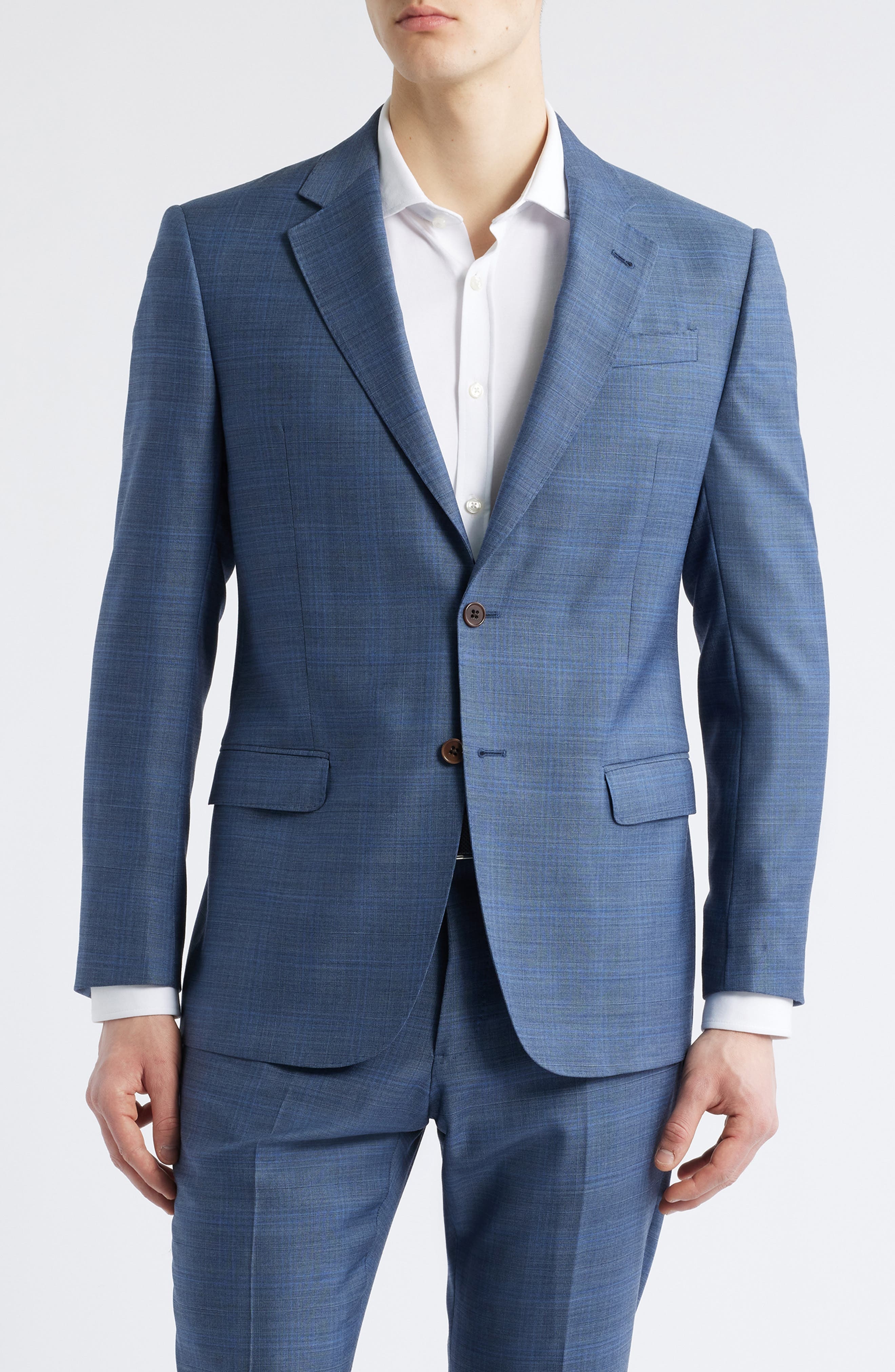 Emporio Armani Blue Check Wool Suit in Solid Medium Blue at Nordstrom - 5