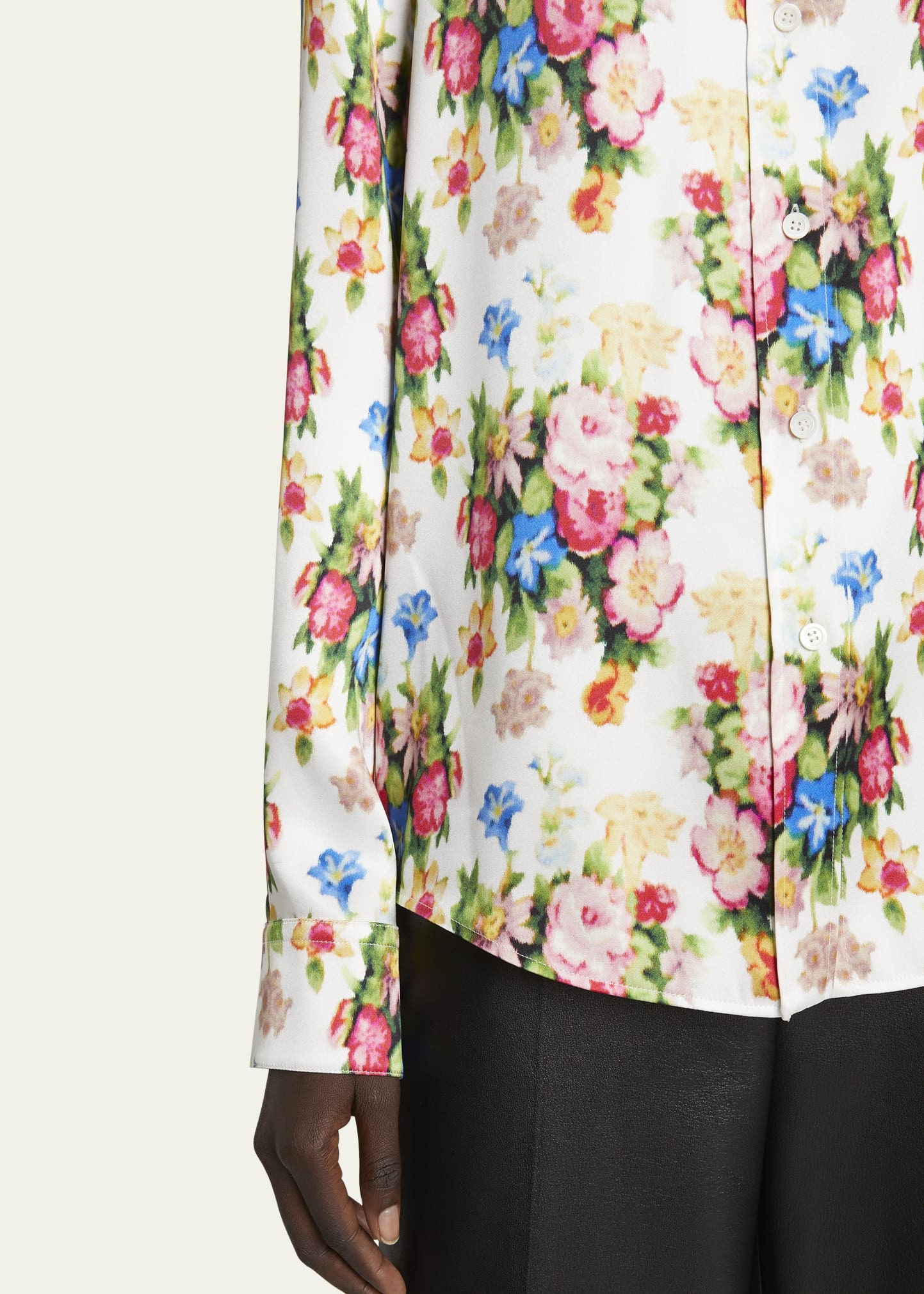 Floral-Print Button-Down Silk Blouse - 5