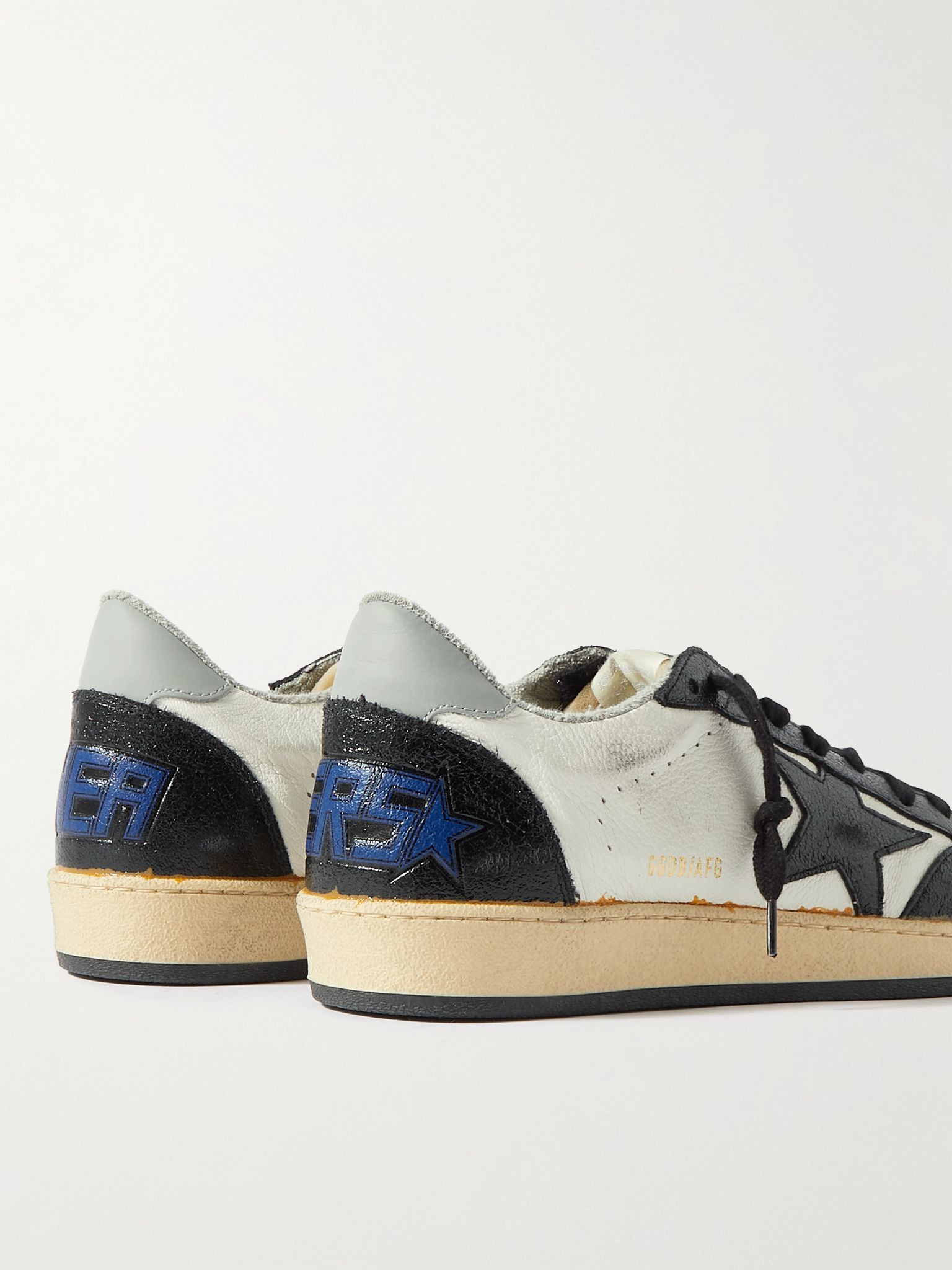 Ball Star Distressed Leather and Shell Sneakers Black - 5