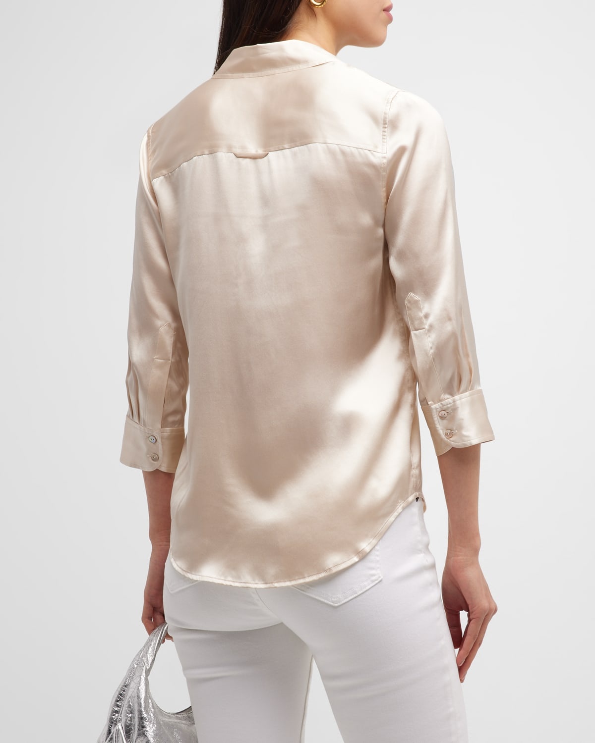 Dani Silk Satin 3/4-Sleeve Button-Down Blouse - 3