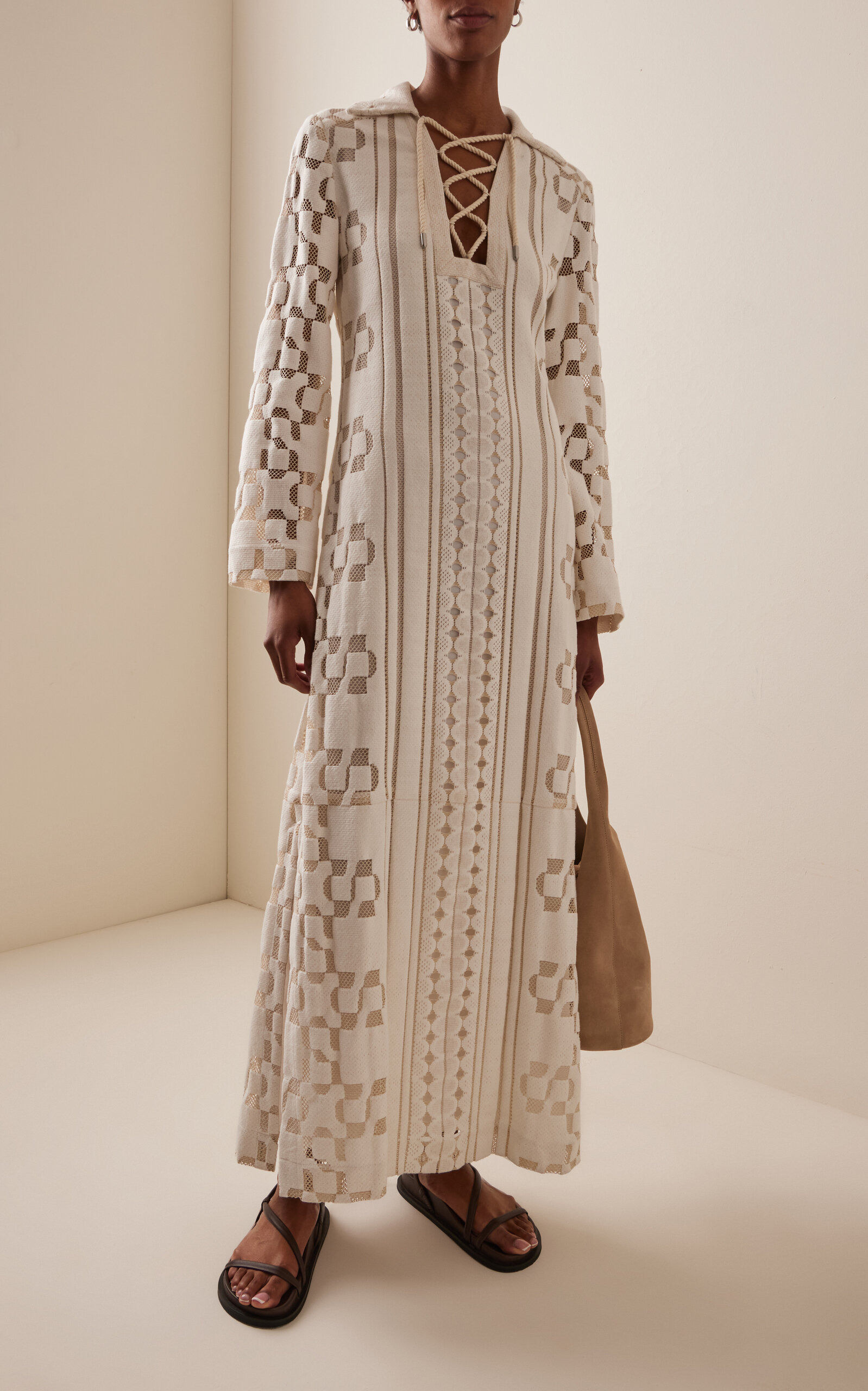 Wiliama Lace-Up Cotton-Blend Maxi Cover-Up Dress white - 3