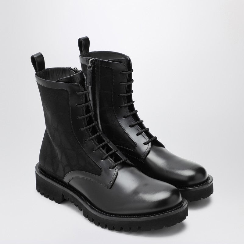 BLACK COMBAT BOOT IN TECHNICAL FABRIC AND TOILE ICONOGRAPHE CALFSKIN - 2