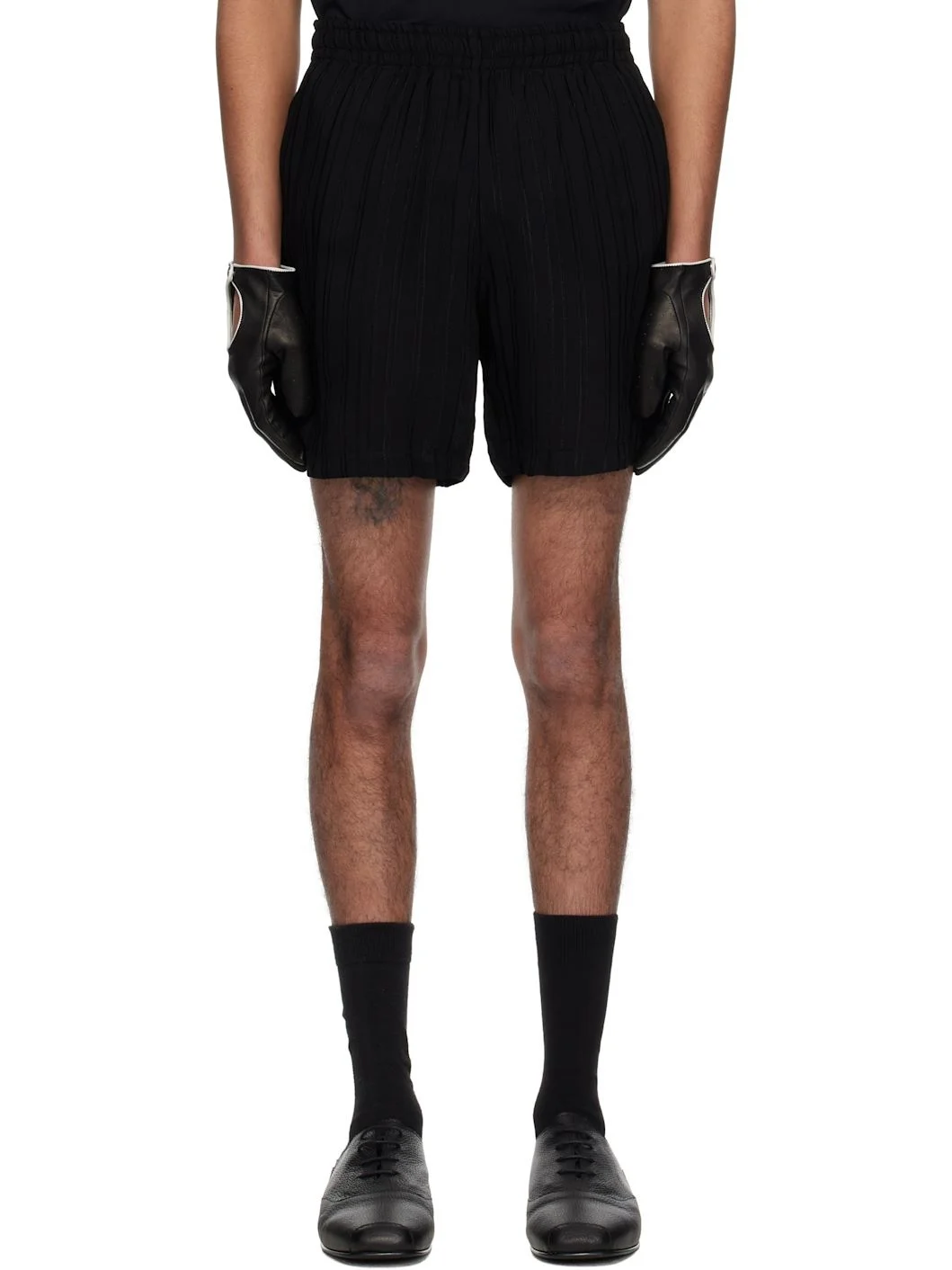 Black Pin Stripe Track Shorts - 1