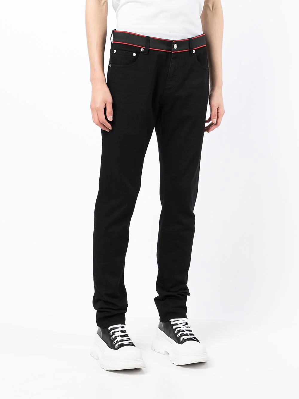 contrasting waistband slim-fit jeans - 3