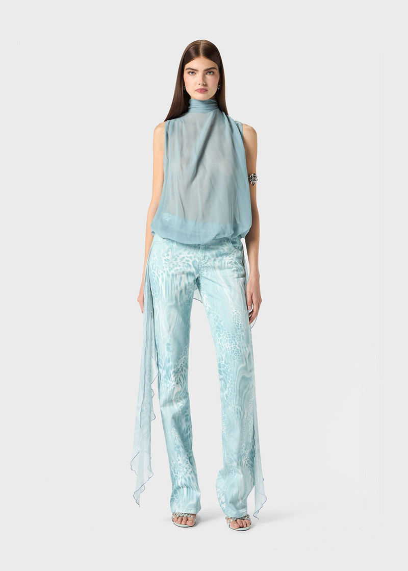 Blumarine PRINTED JEANS IN GEORGETTE WITH FLOUNCE outlook