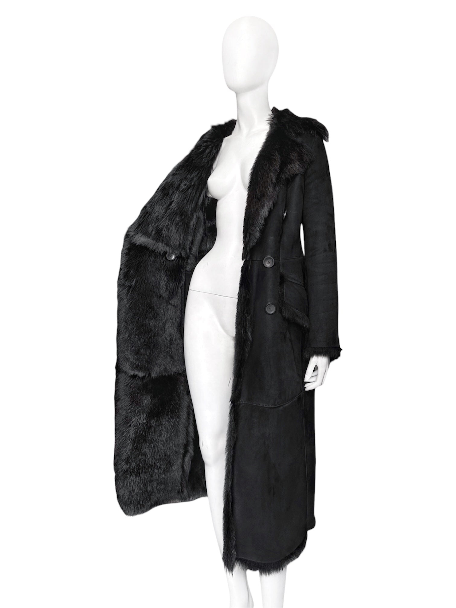 Gucci Fall 1996 Tom Ford Kate Moss Double-Breasted Long Shearling Coat 40 - 3