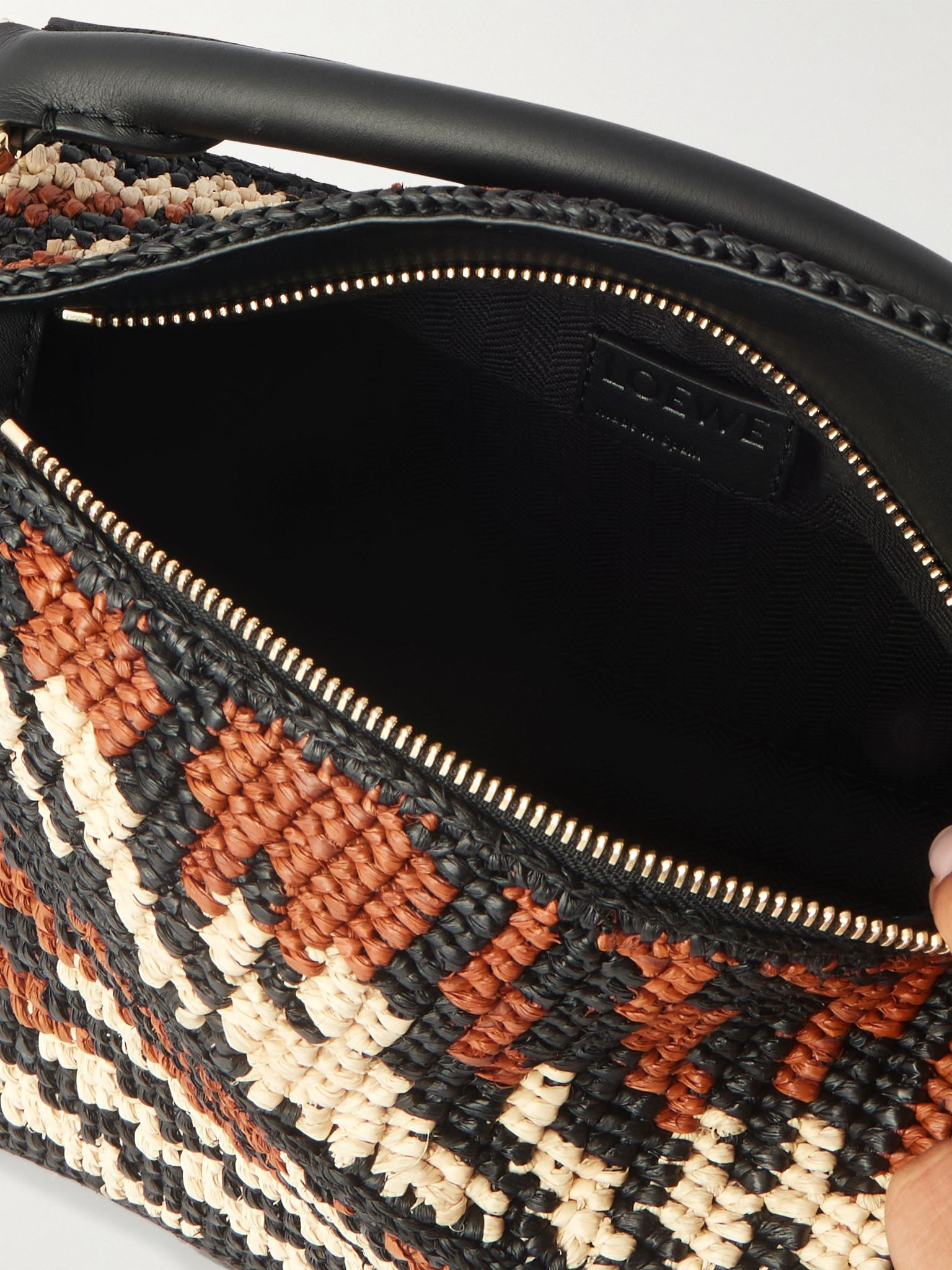 + Paula's Ibiza Puzzle Leather-Trimmed Tiger-Print Raffia Messenger Bag Black - 5