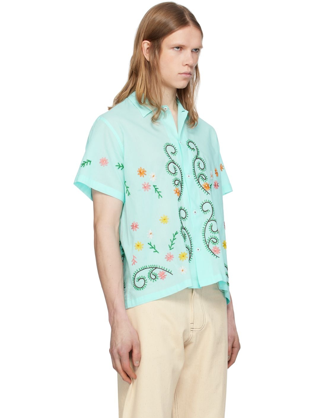 Blue Embroidered Seaweed Shirt - 2