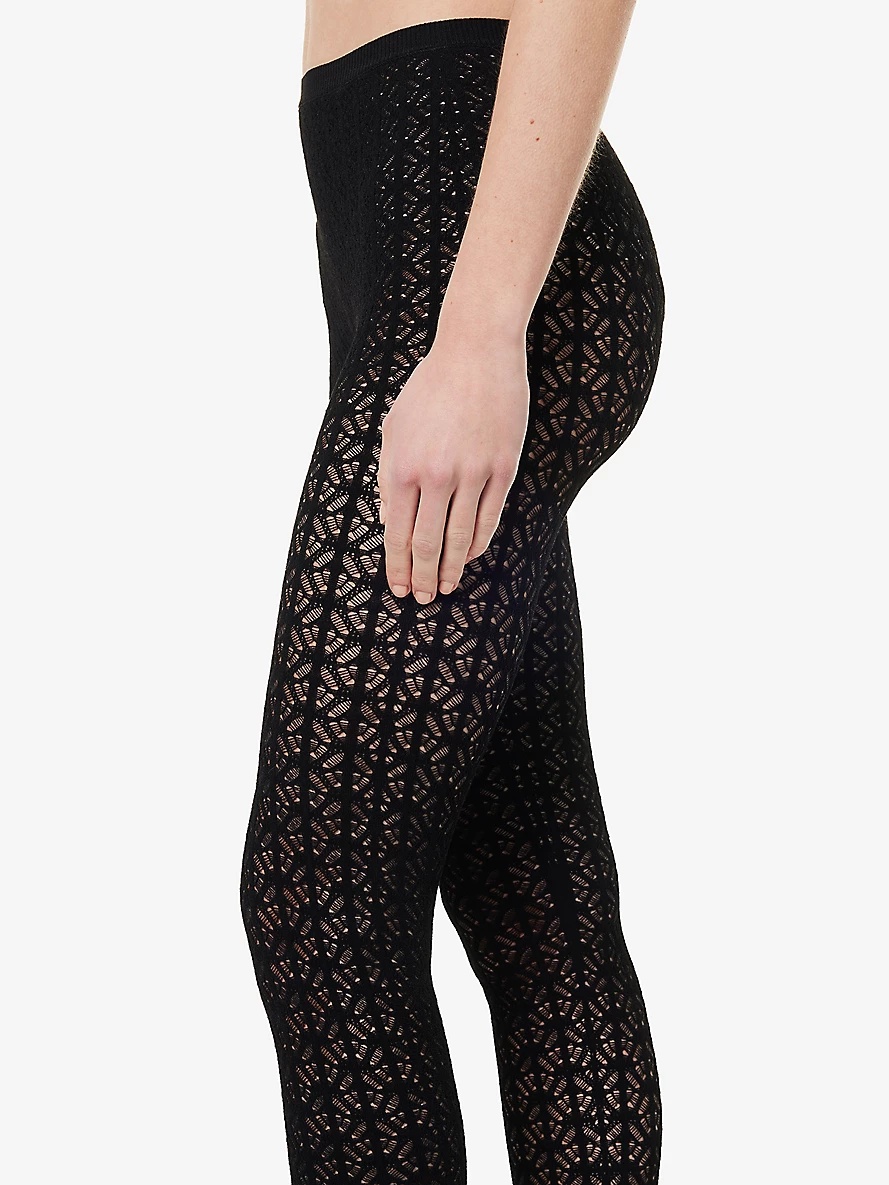 スパッツ・レギンス Alaia Geometric Lace Leggings Alaïa Lace-Embroidery Textured Straight-Leg Mid-Rise Knitted