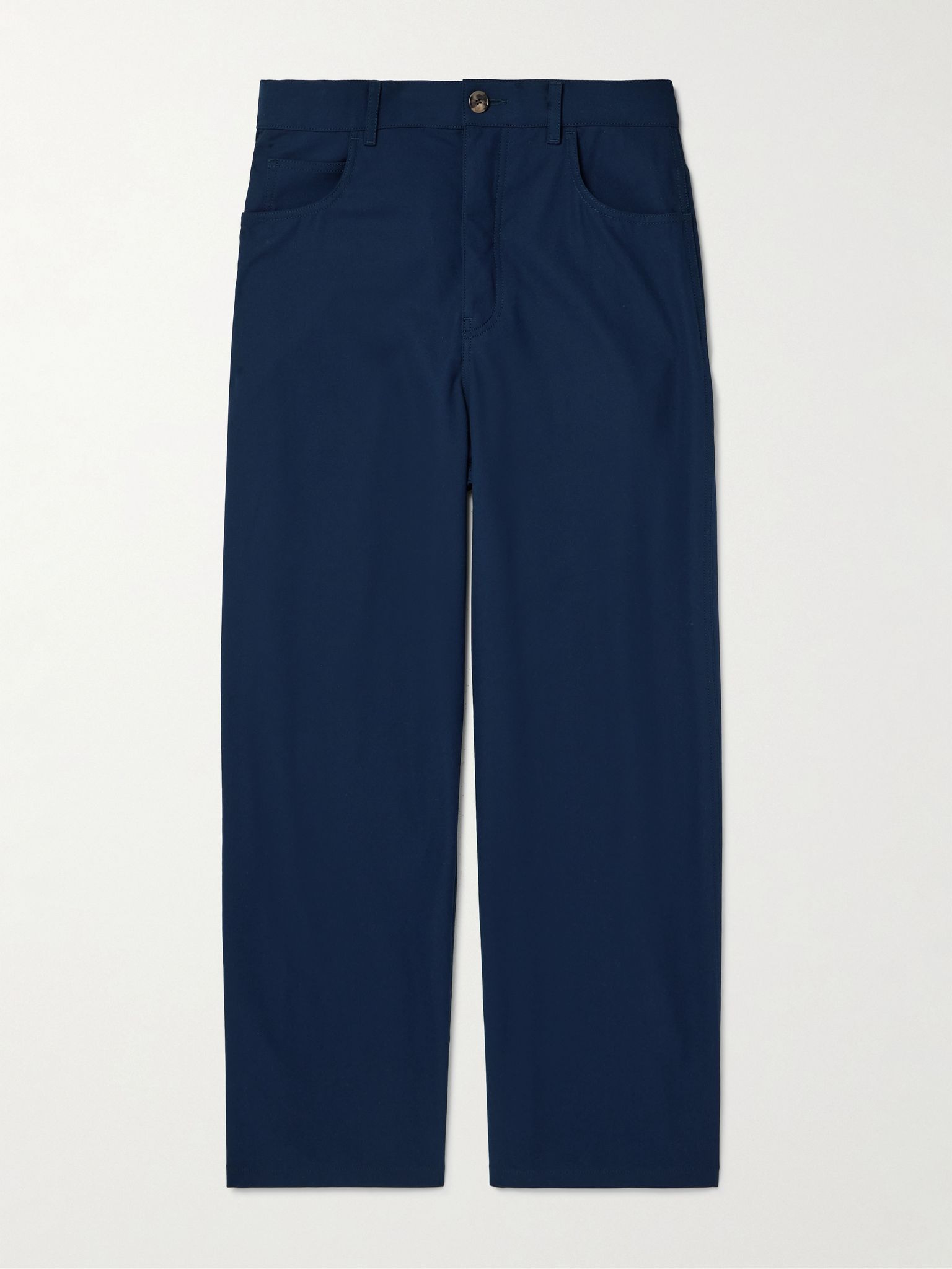 Carpenter Straight-Leg Leather-Trimmed Cotton-Twill Trousers Navy - 1