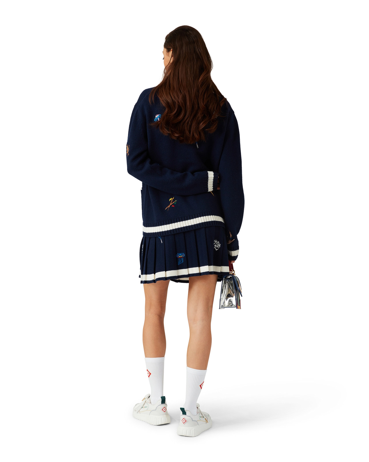 Embroidered Motif Wool Cashmere Pleated Skirt | Casablanca Paris - 3